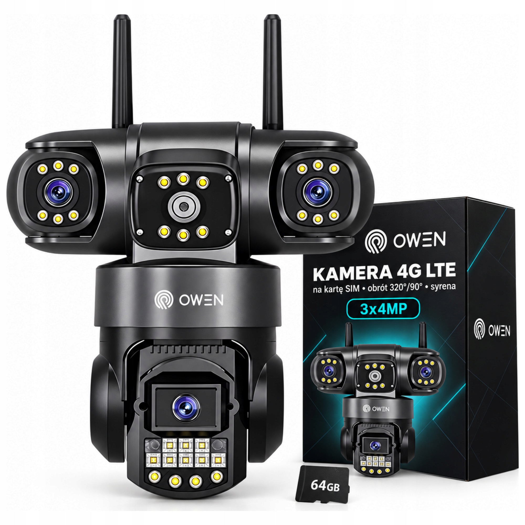 4G Lte kamera na Sim kartu venkovní otočná 3 objektivy 3x4MP IP66