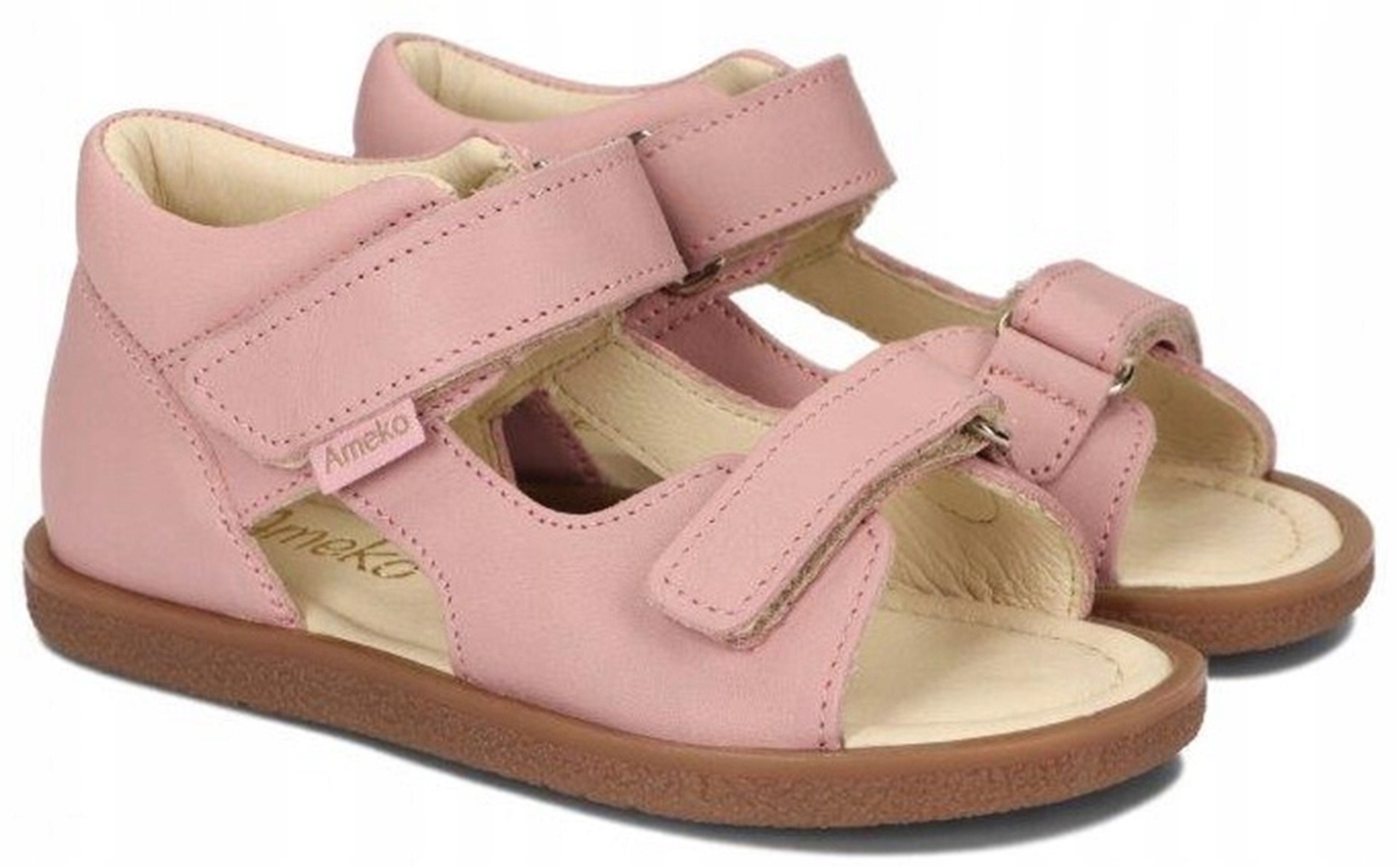 Ameko Plain Rose Sandałki Skórzane Dziecięce Na Rzepy Różowe R 29