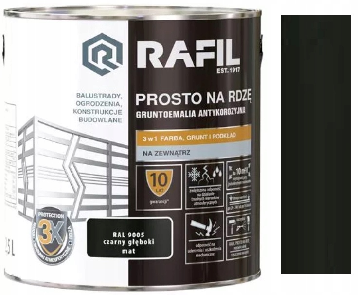 Rafil Prosto Na Rdzę Bezpośrednio Do Metalu 3W1 Czarny 9005 Mat 2.5L