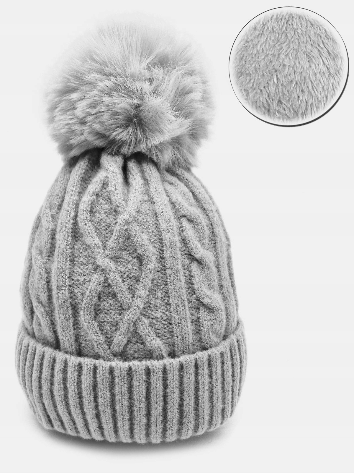 

Czapka Dziewczęca Zimowa Pompon Warkocz Szara