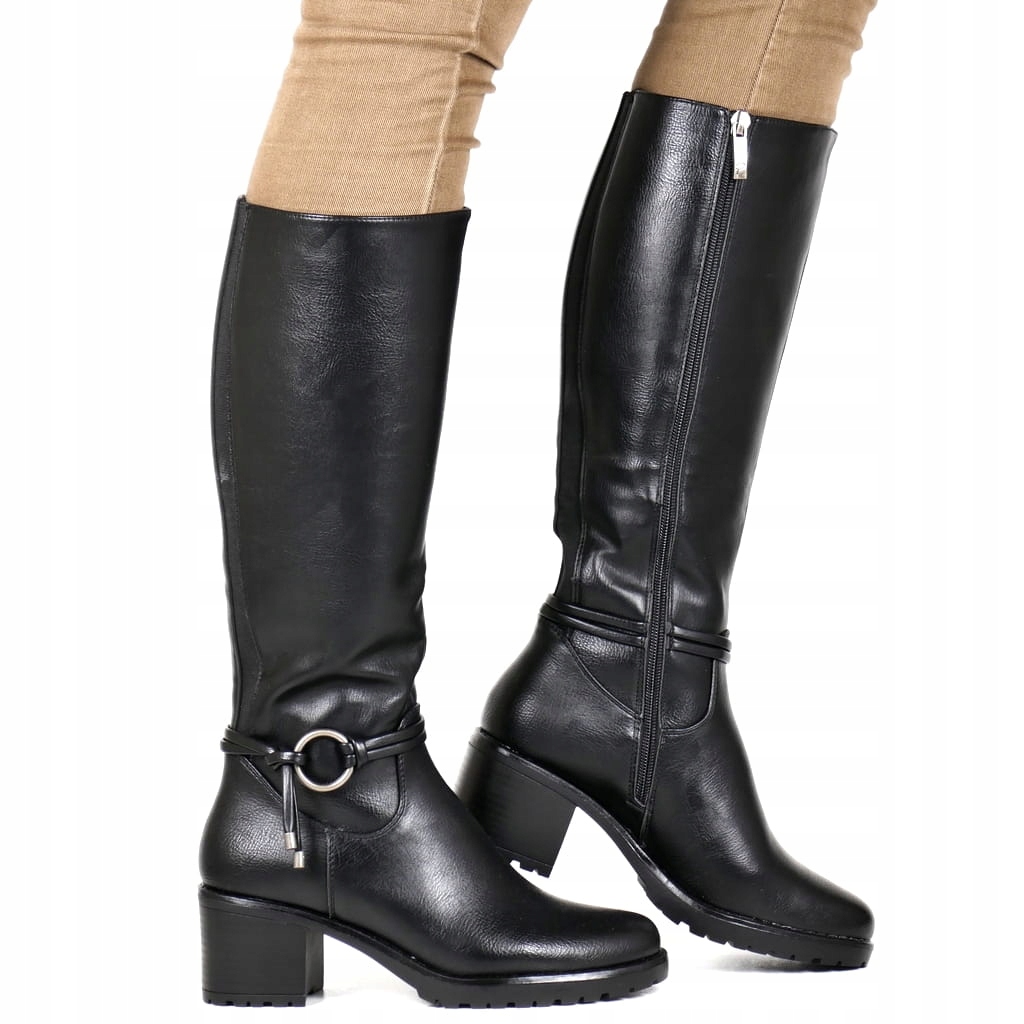 Dámské Kozačky Na Podpatku, Elegantní, Hladké, Přiléhavé, Černé, Top