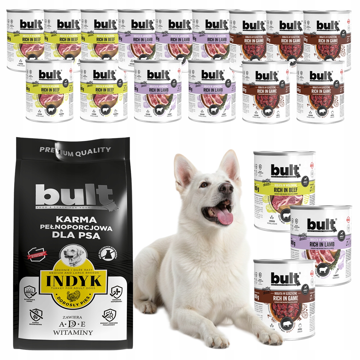 Levně Krmivo Suché s krůtím masem a Mokré pro psa MIX Chutí masový Bult 17,4 kg