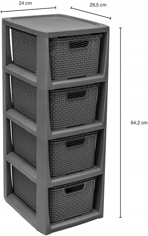 BRANQ - Regał łazienkowy - Rattan - 4x koszyki kosze - komoda słupek szafka Kod producenta 1726