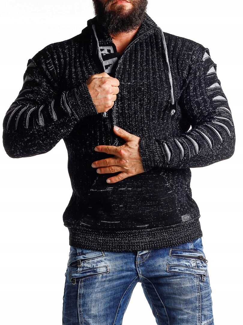 Pánský Svetr Tlustý Rolák Rozepínací Stojáček Černý