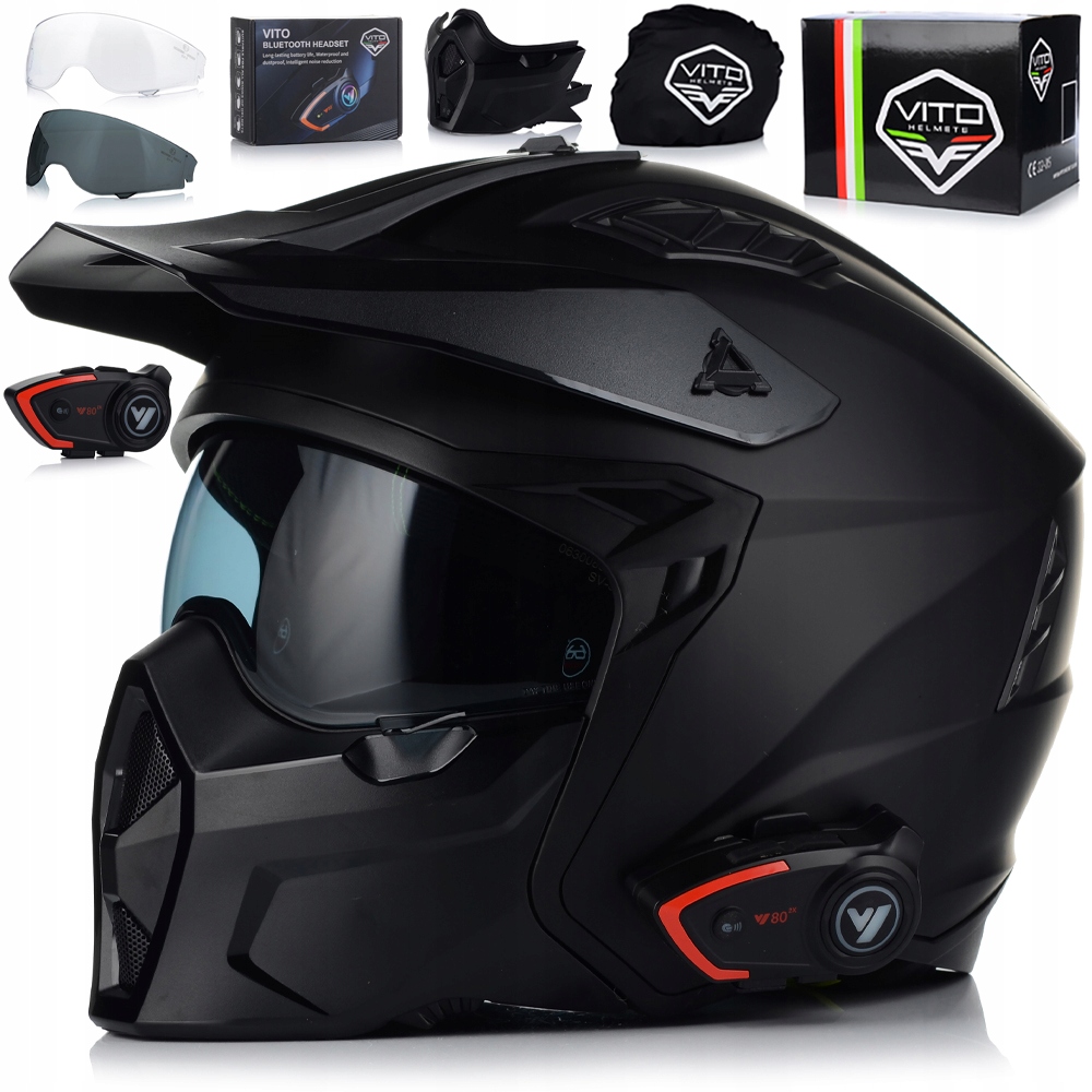 Motocyklová Prilba 4v1 Vito Predator Matt Odnímateľná Čepeľ Strieška 2xBLENDA
