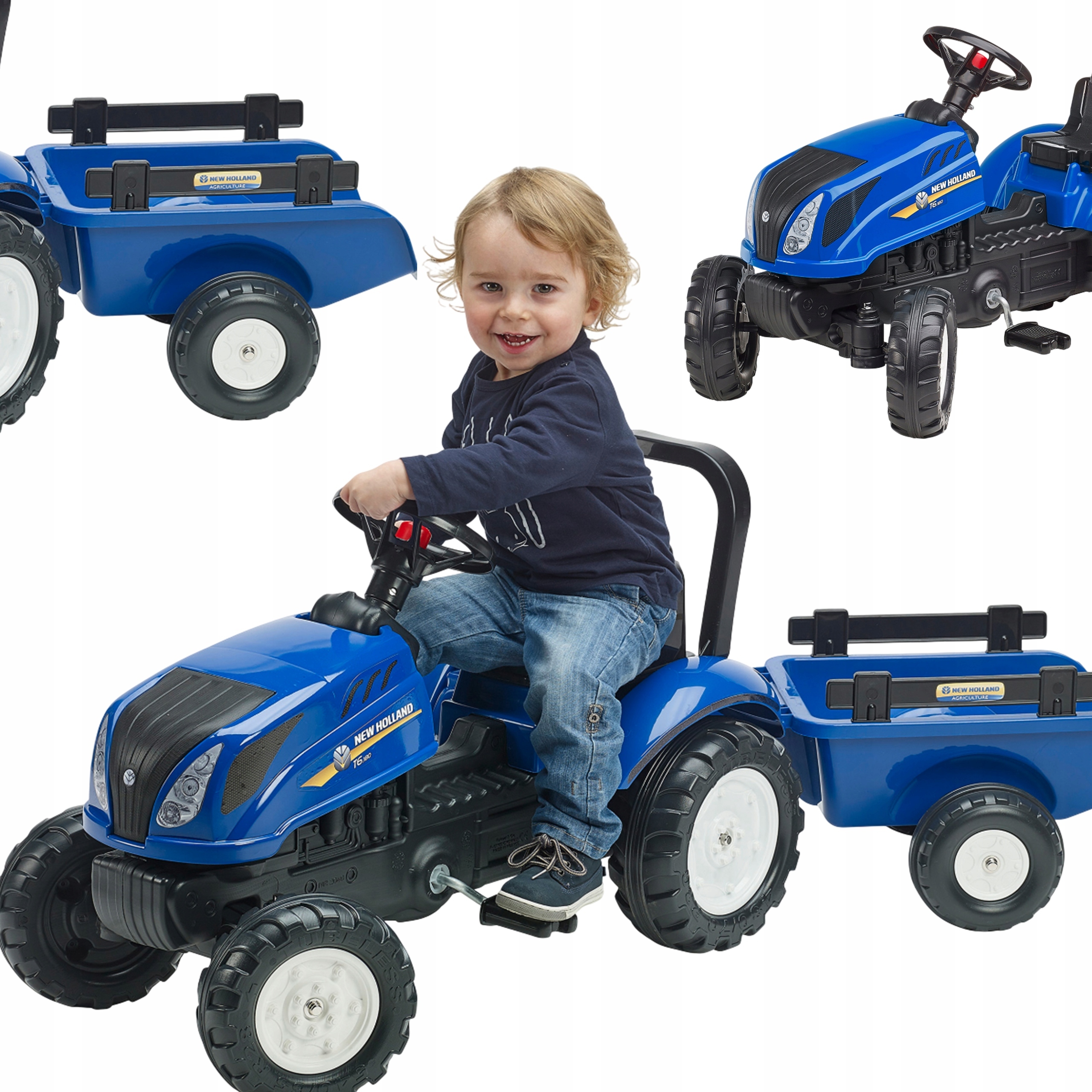 Falk Traktor na Pedały New Holland Duży z Przyczepką Otwierana Maska od 2