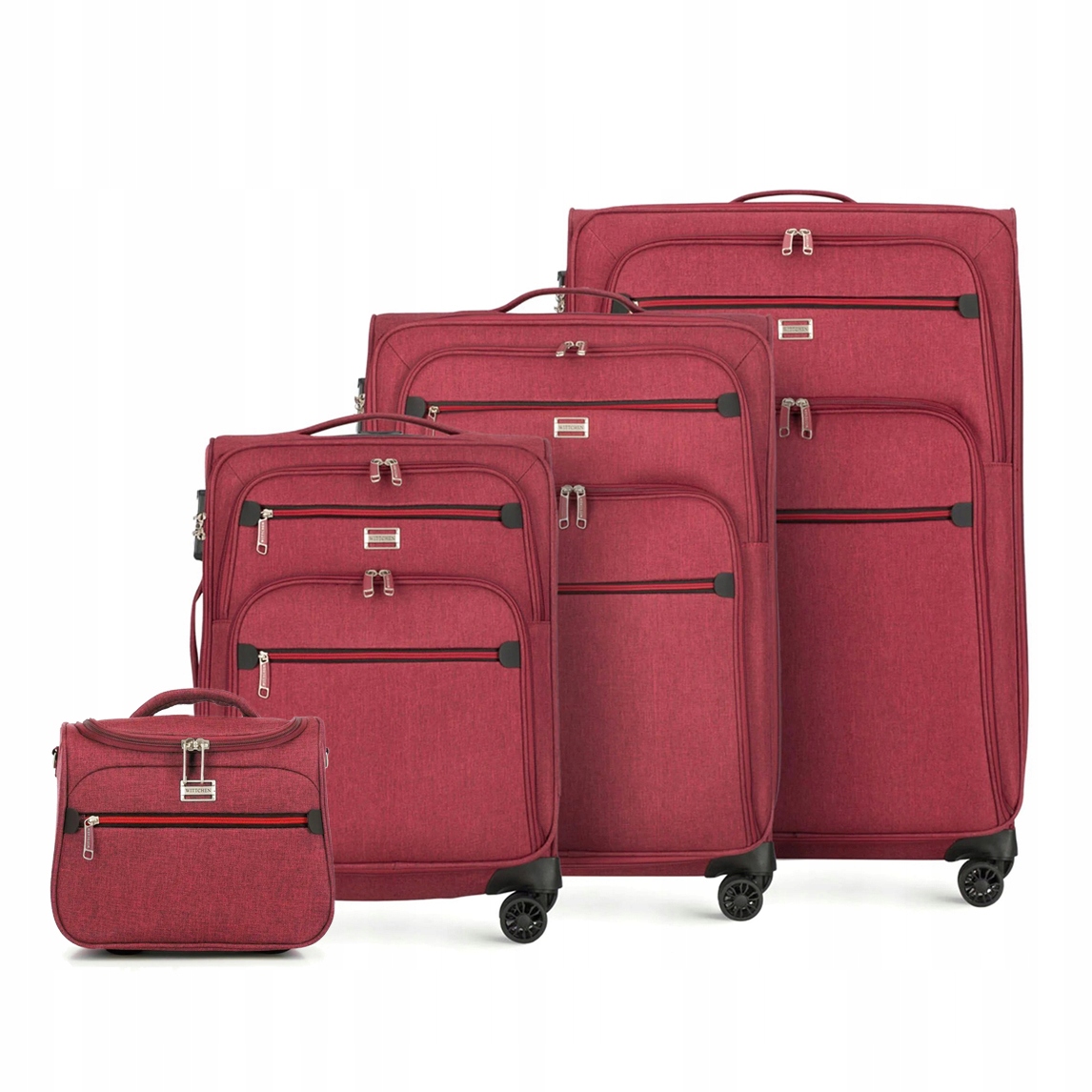KOMPLET WALIZEK MATERIAŁOWYCH Z KOSMETYCZKĄ WITTCHEN 56-3S-50K-31 BORDOWY