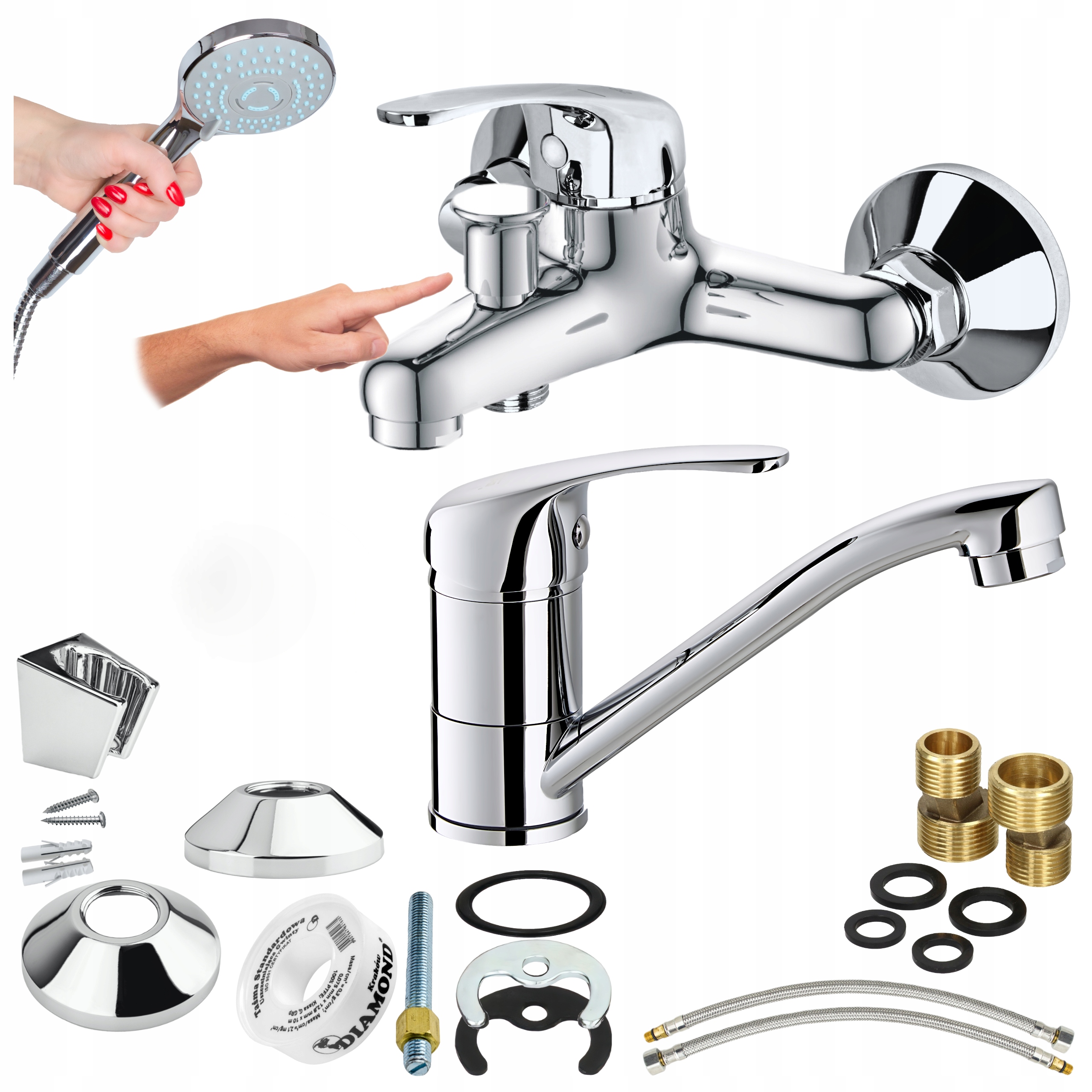 Vanová baterie s pohyblivým umyvadlovým výtokem výtokové ramínko sprchový set Sotbe