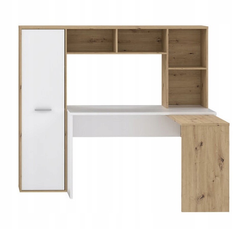 Biurko narożne z regałem NET106 ERBB541, białe / dąb artisan, FORTE,GRATISY