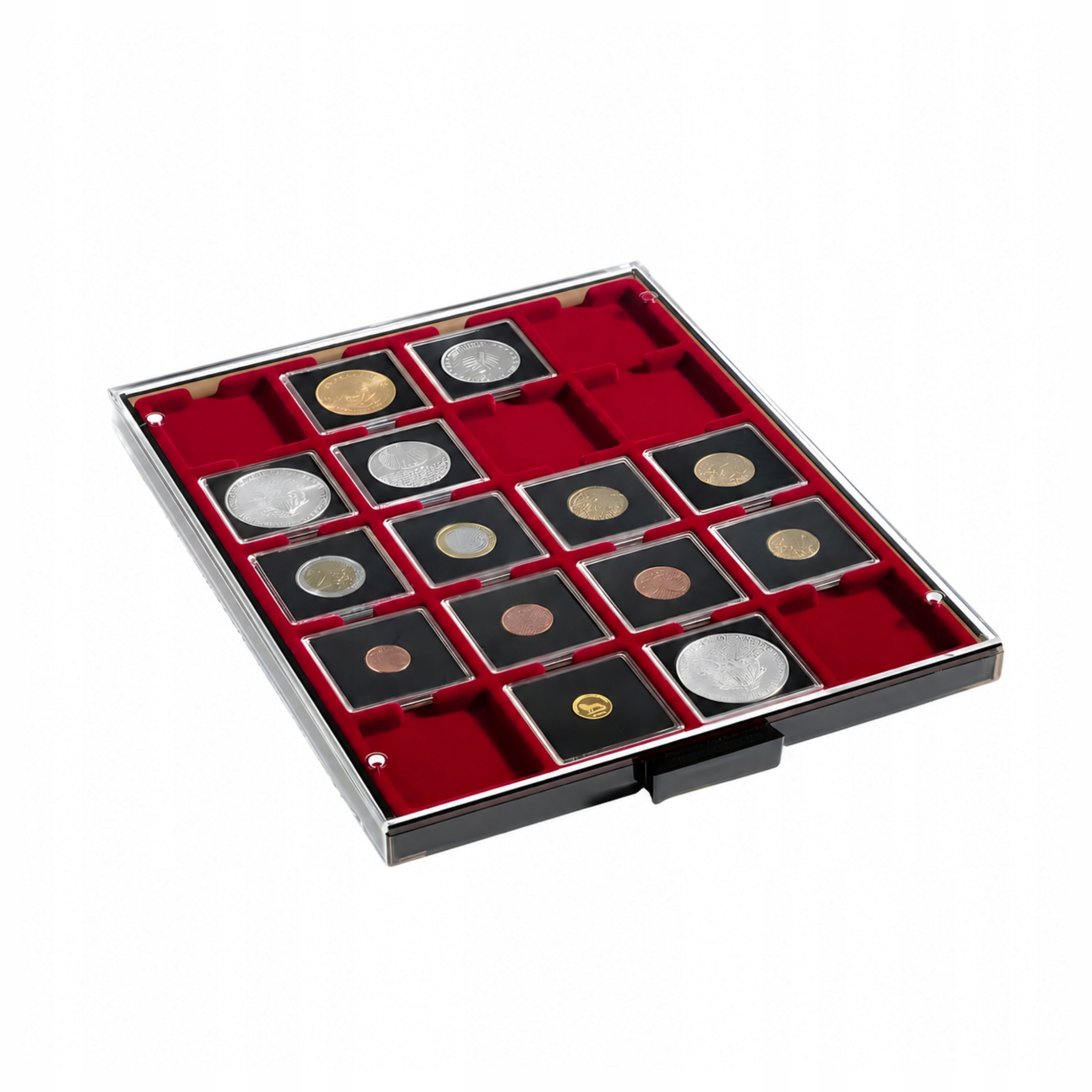 Paleta Mb na 20 mincí v kapslích Quadrum Holdery 50x50 Leuchtturm Bordo
