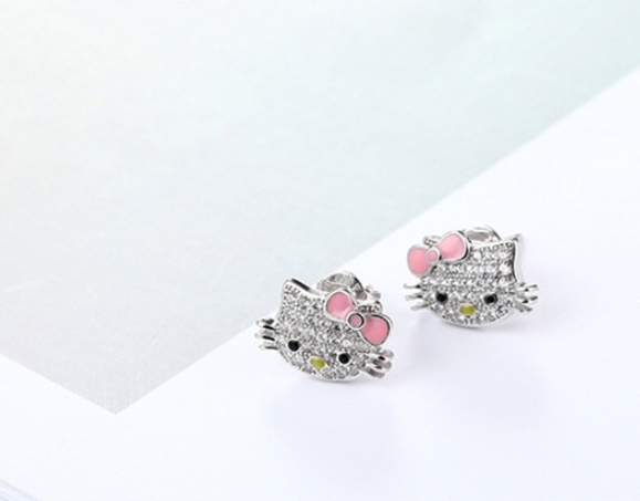 Kolczyki Hello Kitty Kotek Cyrkonie Sztyfty