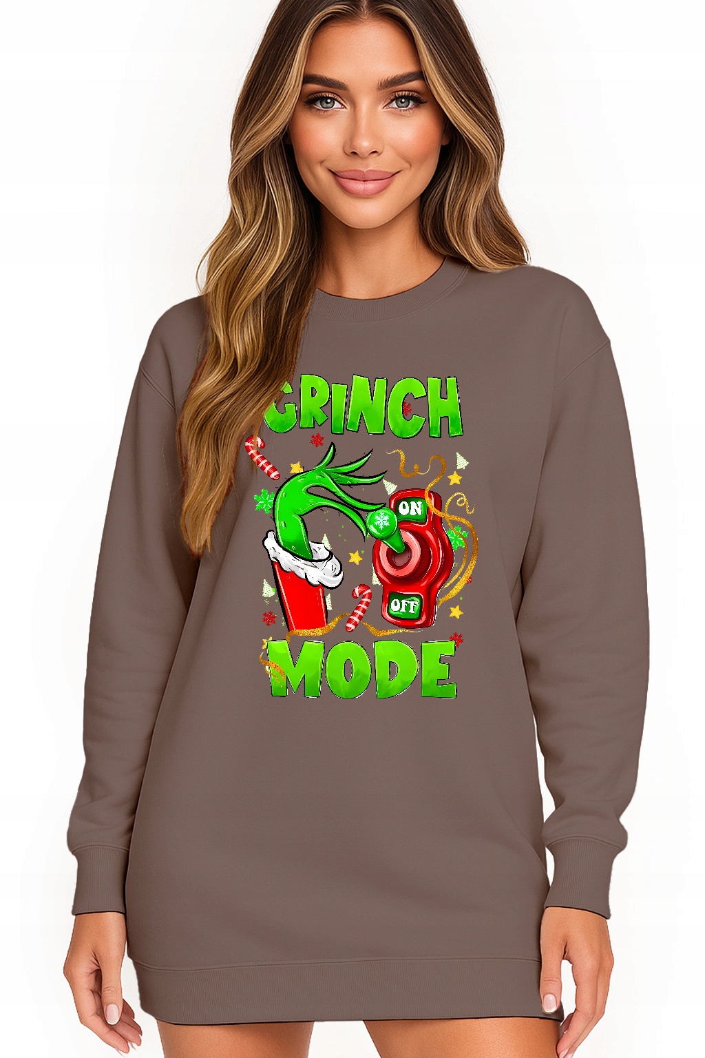 Mikina Vánoční Oversize Šaty Grinch Mode On Dárek Vánoce M