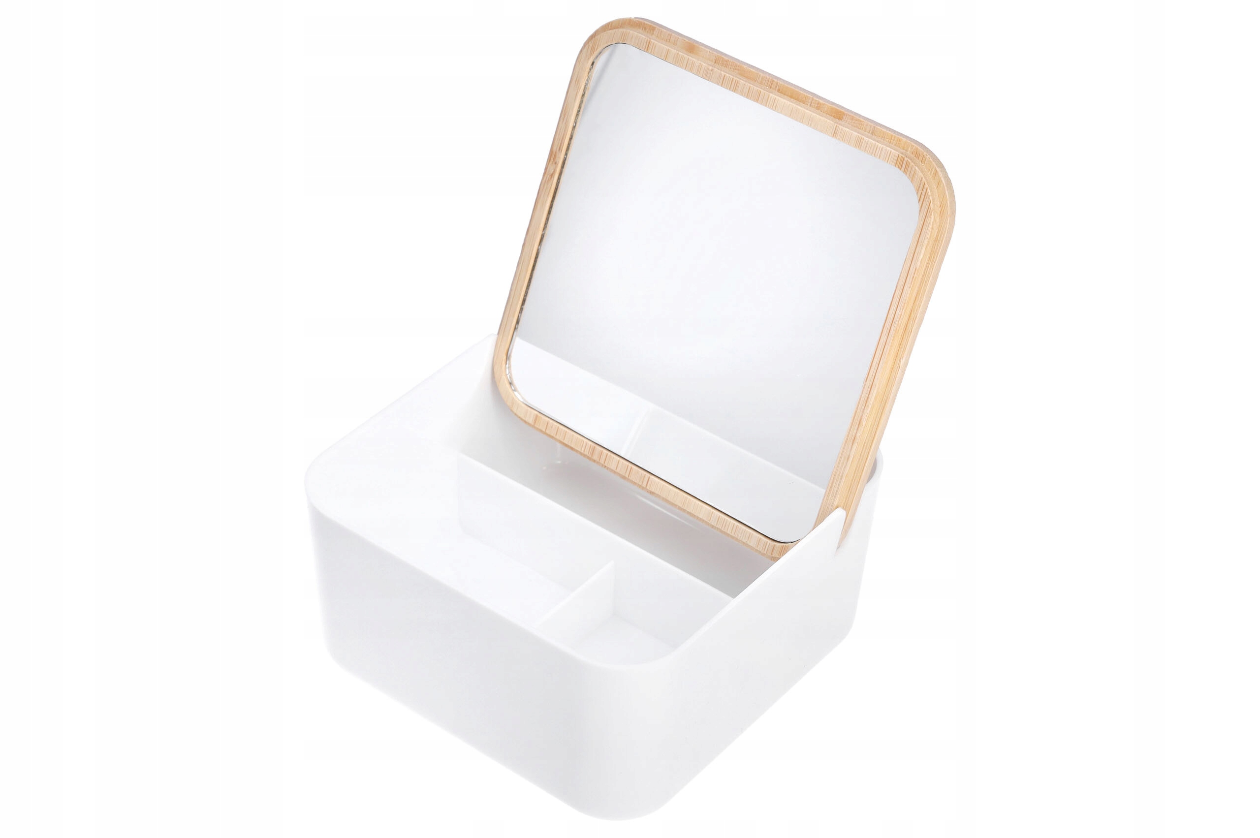 ORGANIZER ŁAZIENKOWY BAMBUSOWY Z LUSTERKIEM PRAKTYCZNY I KOMPAKTOWY Kolor dominujący biały