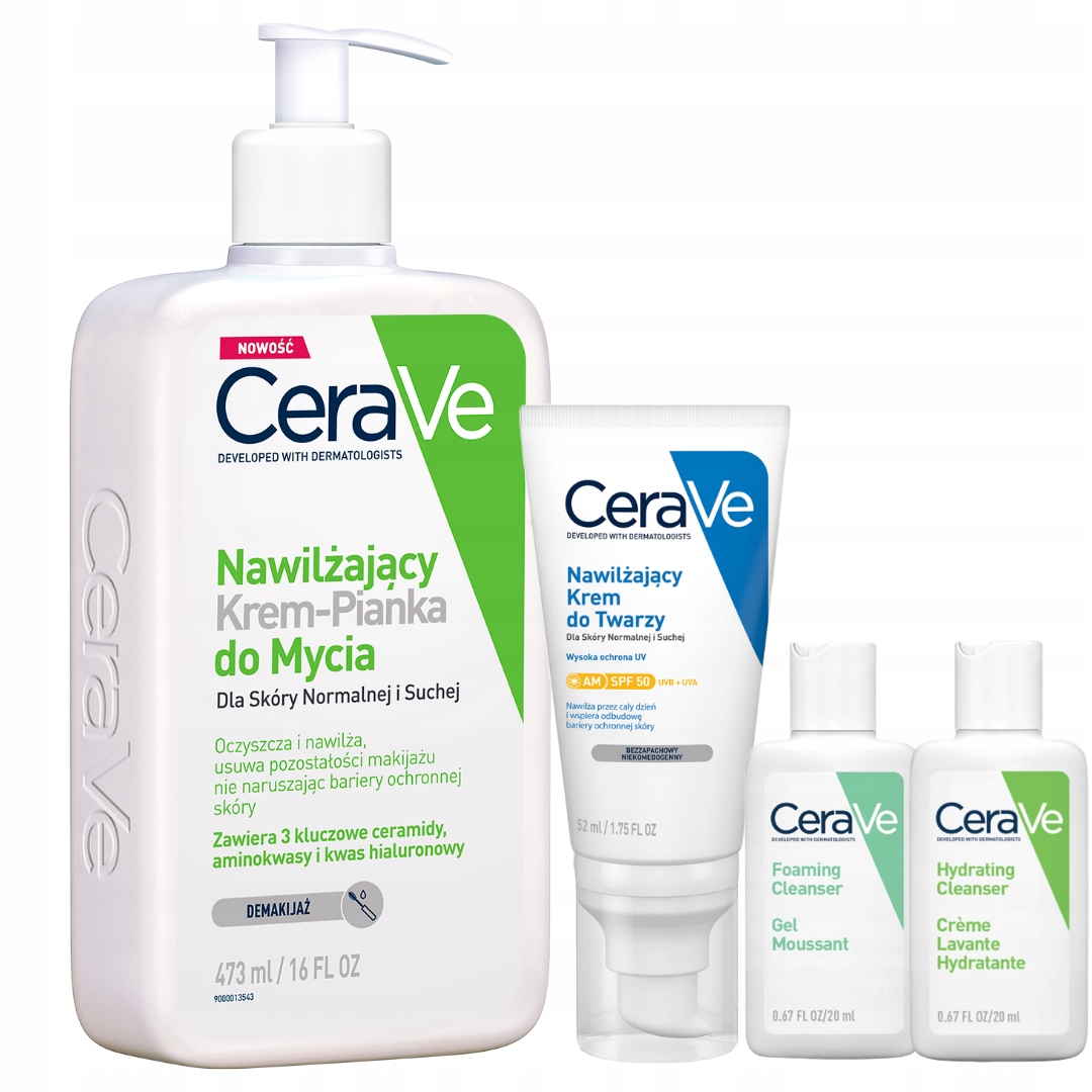 CeraVe Krem-Pianka do Mycia 473ml, Krem Nawilżający z Spf 50 52ml