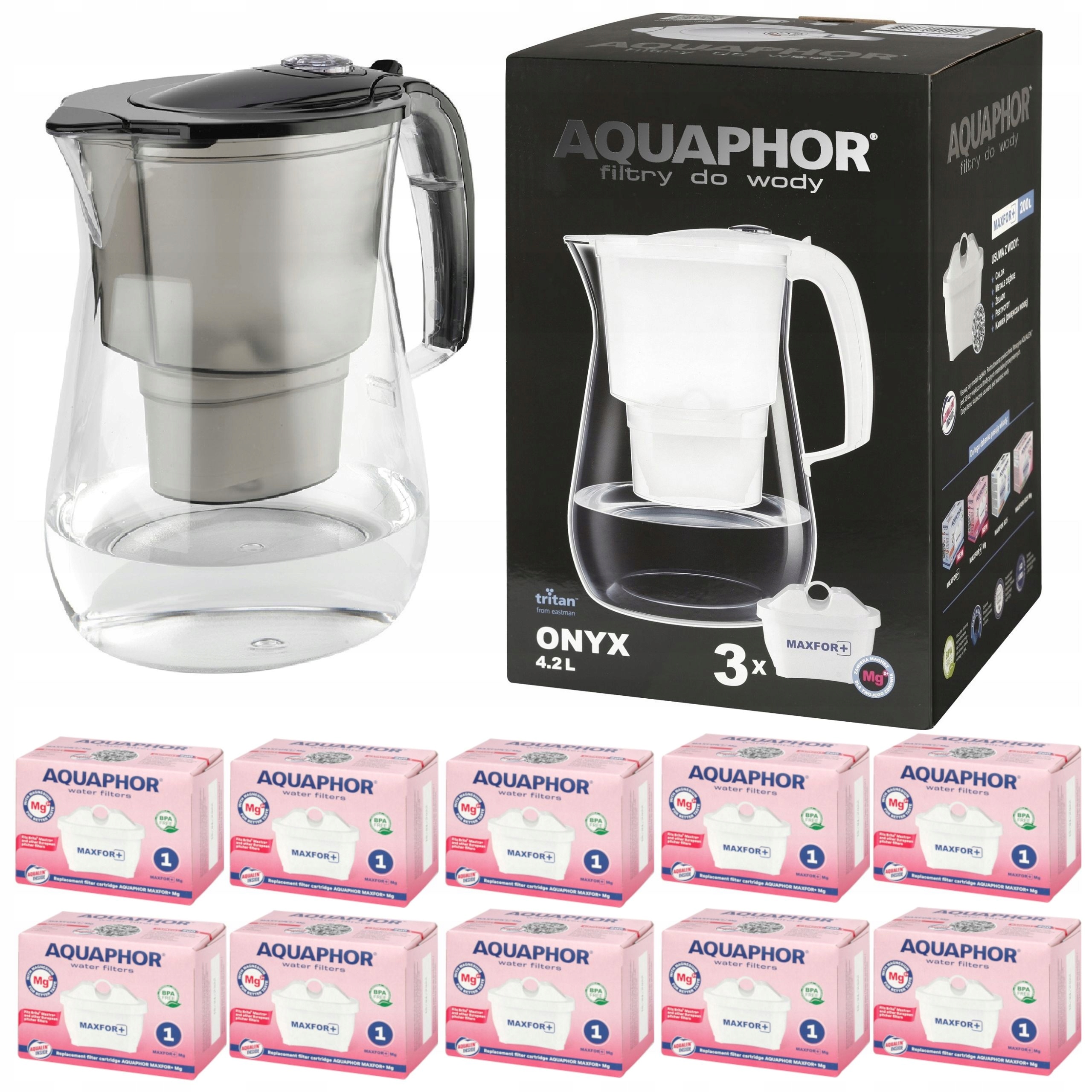 Dzbanek filtrujący Aquaphor Onyx Czarny 10 wkładów Maxfor Mg Magnezowe