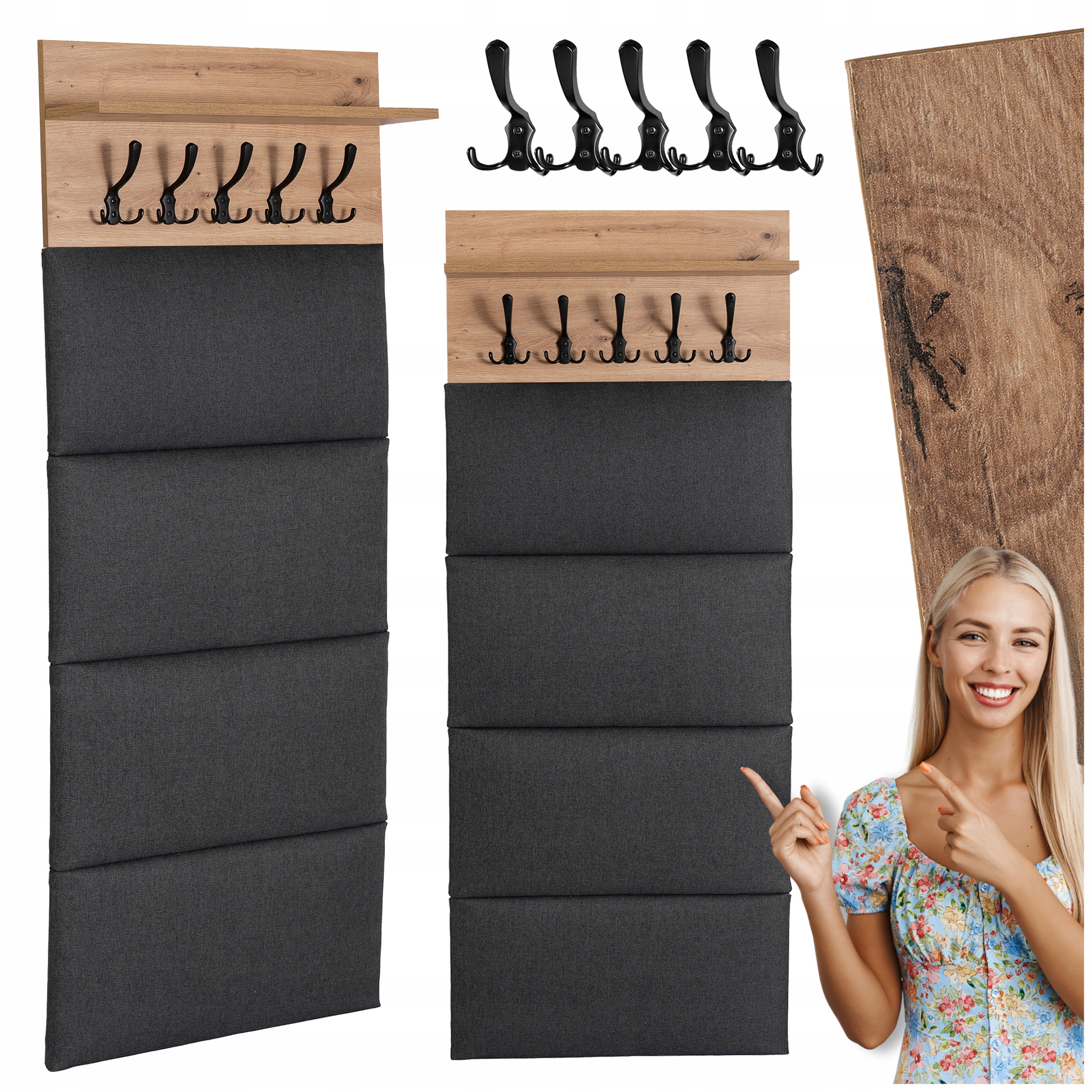 Věšák na oblečení Nástěnný panel čalouněný do předsíně Dub Venorna