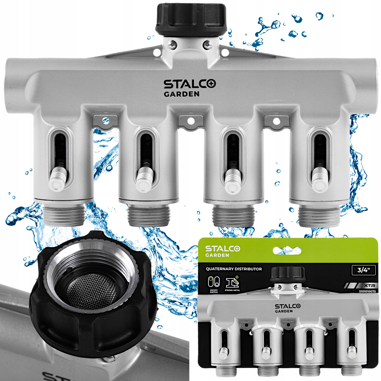 Čtyřnásobný Hliníkový Zahradní Rozdělovač S Ventily 3/4" Xtr Stalco