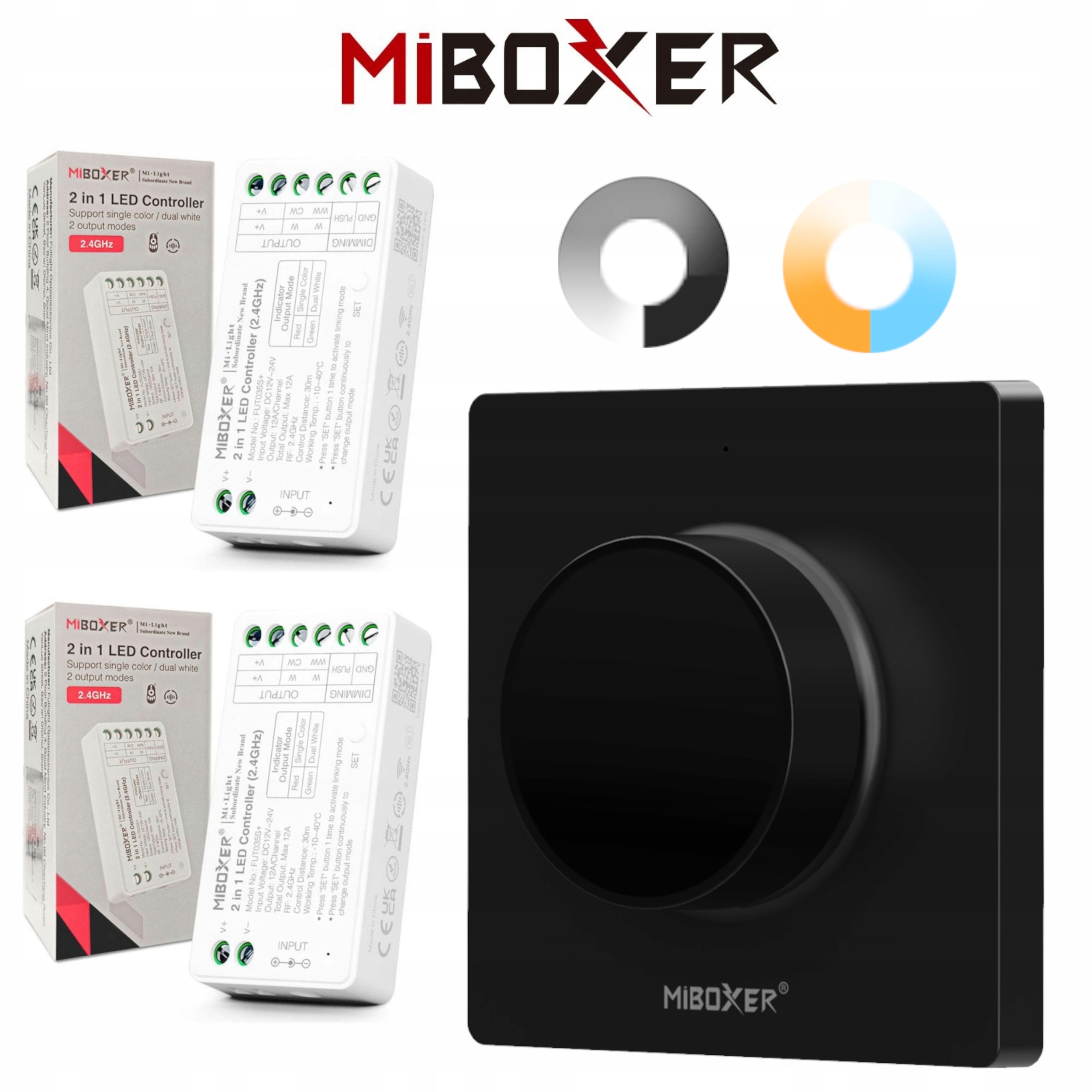 ZESTAW 2x STEROWNIK STREFOWY DO TAŚM LED MONO|CCT + PANEL NAŚCIENNY CZARNY