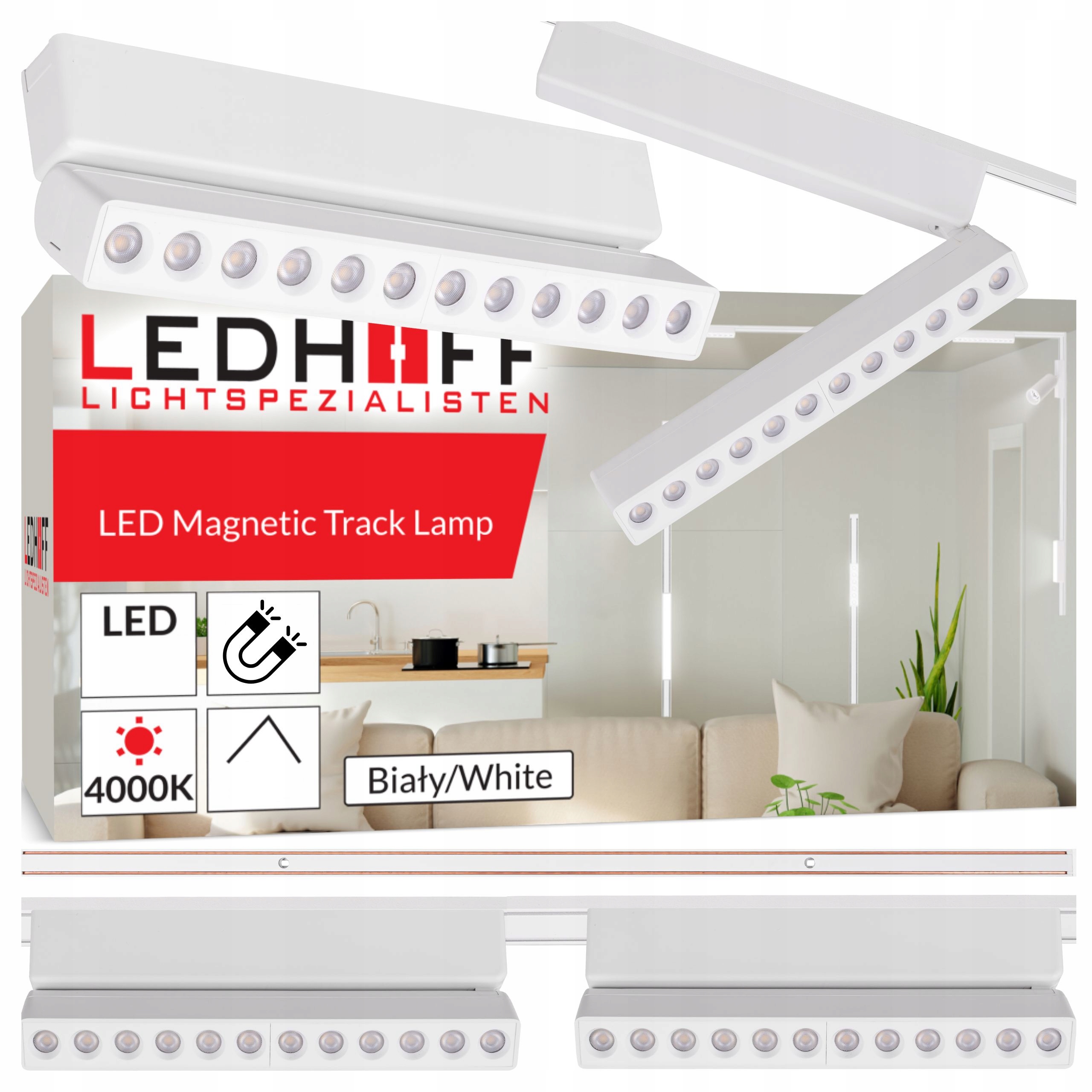 Magnetické koľajnicové osvetlenie Lišta biela 1 m 2x Led lampa reflektor Spot