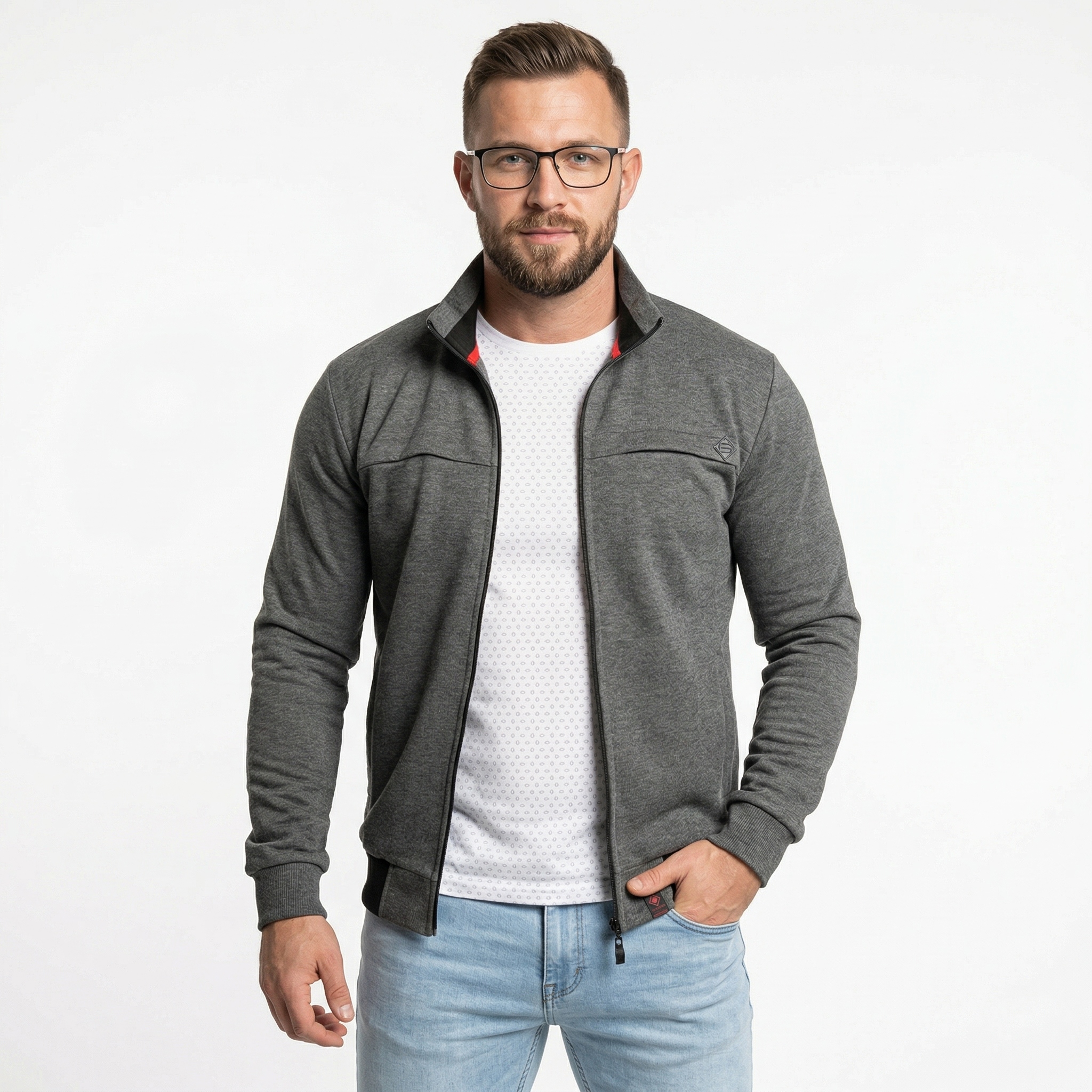 Bluza męska grafitowa rozpinana na zamek klasyczna Polska bawełniana 27 XL