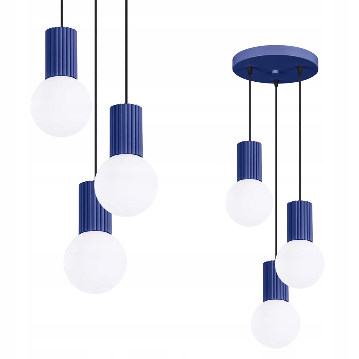 Sollux Moderní závěsná lampa Halo s třemi rýhovanými stínítky, modrá, 3xG9