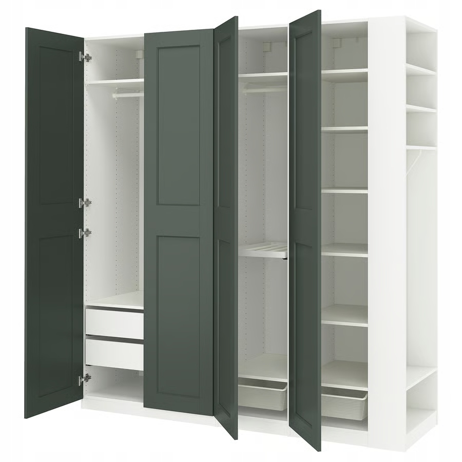 Ikea Pax Grimo Kombinacja szafy, biały szarozielony/biały, 220x60x236 cm