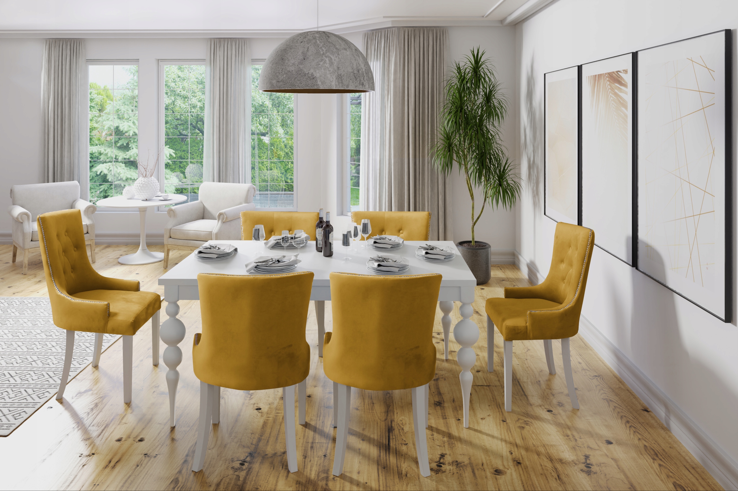 Stół biały kule tłoczone zdobiony matowy GLAMOUR