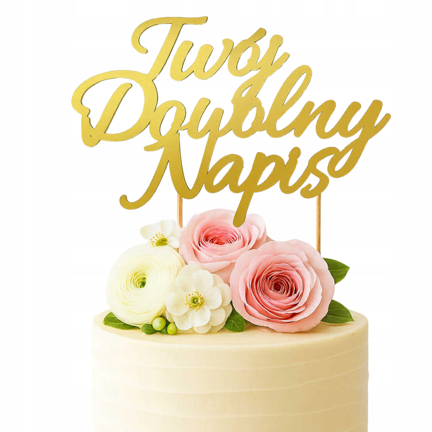 TOPPER NA TORT TWÓJ DOWOLNY NAPIS ZŁOTY DEKORACJA IMIĘ WIEK KOMUNIA
