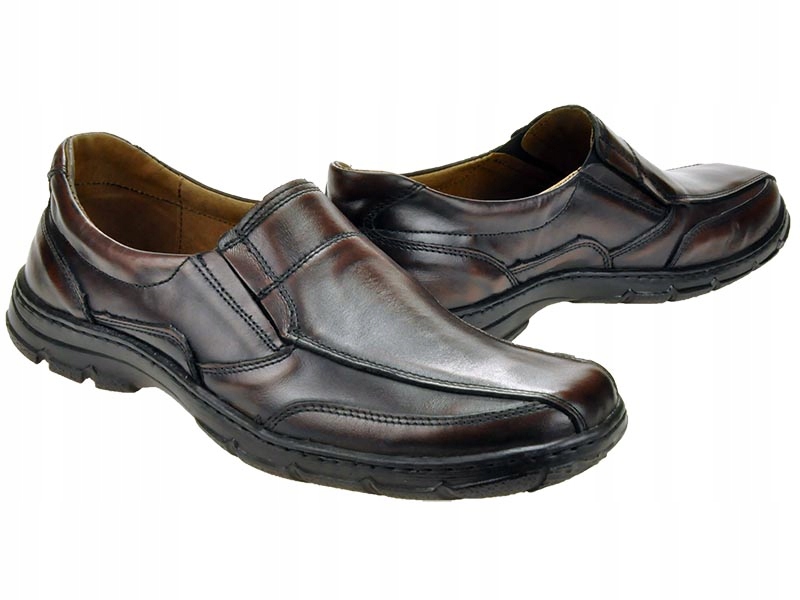 MĘSKIE POLSKIE MOKASYNY SKÓRZANE 160 BRĄZ 43 Długość wkładki 28 cm