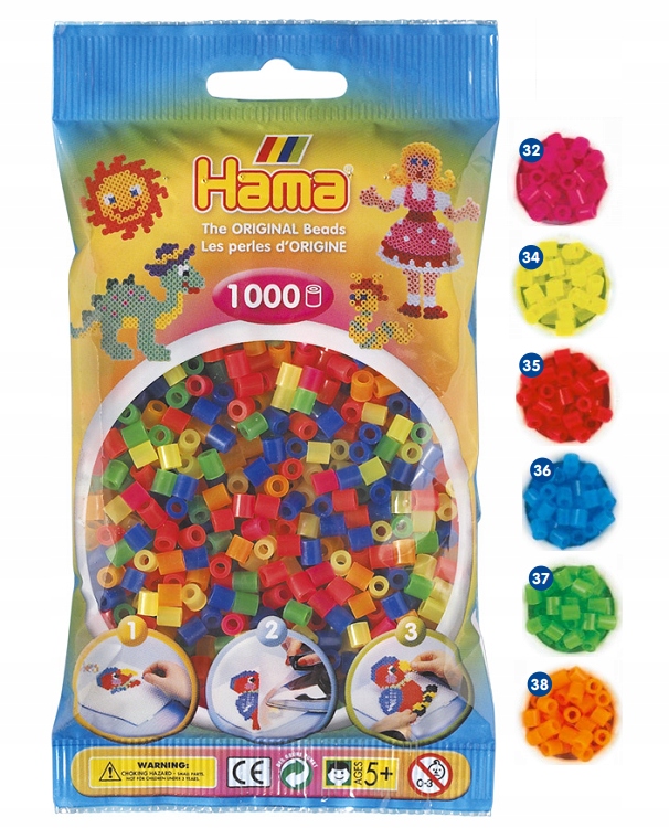 KORALIKI HAMA MIDI 1000 SZT 207-51 MIX NEONOWE