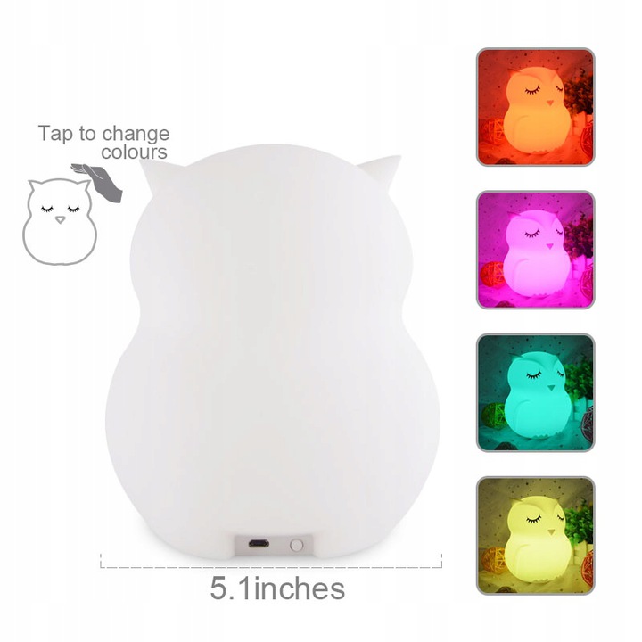 Lampka nocna silikonowa SÓWKA Świetlaczek pilotem Waga produktu z opakowaniem jednostkowym 0.15 kg