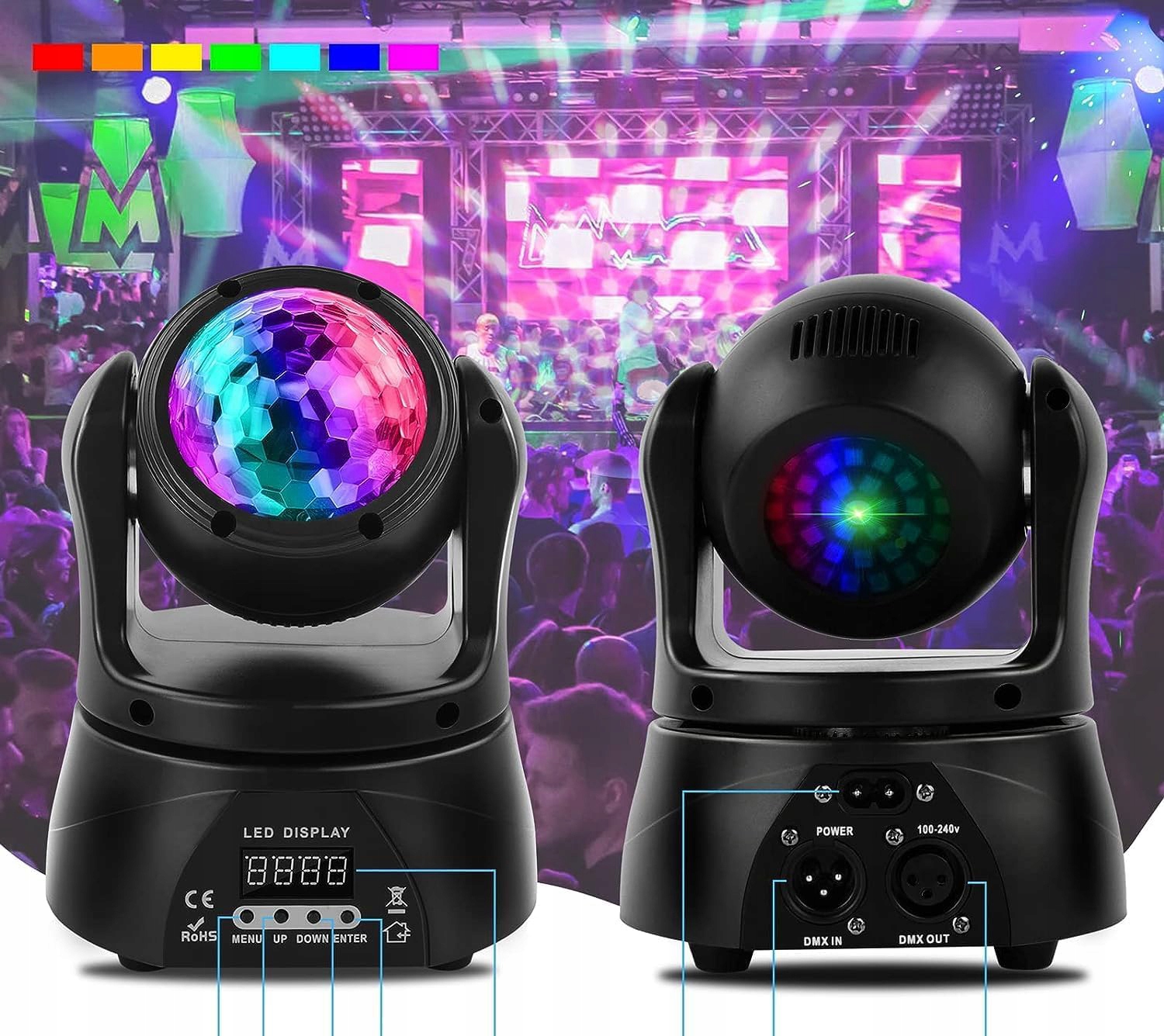 Pohyblivá hlava UKing Diskotéková koule Osvětlení pro párty d-mx512 Rgbw