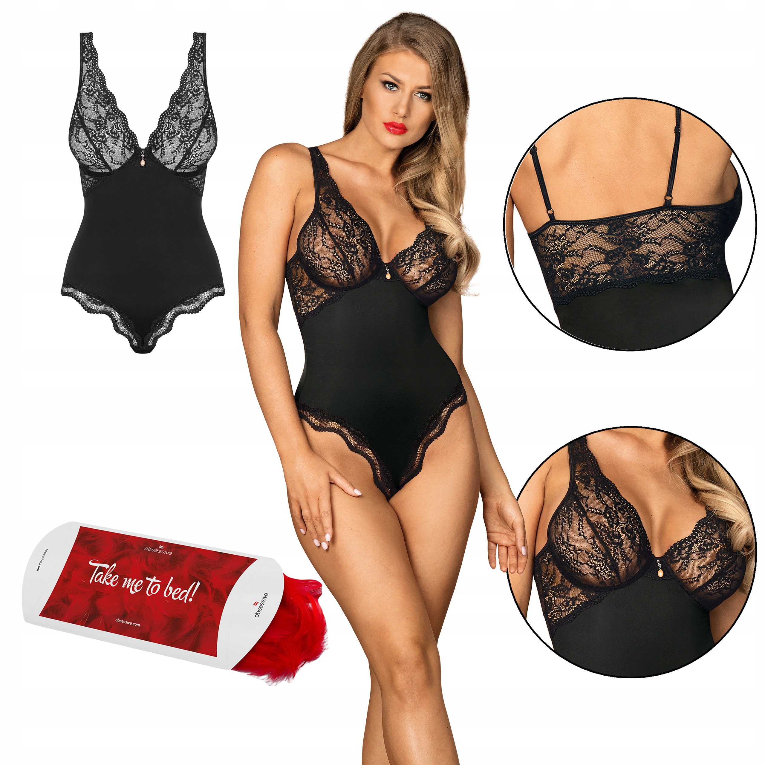 Obsessive koronkowe body plus size+ piórka gratis!