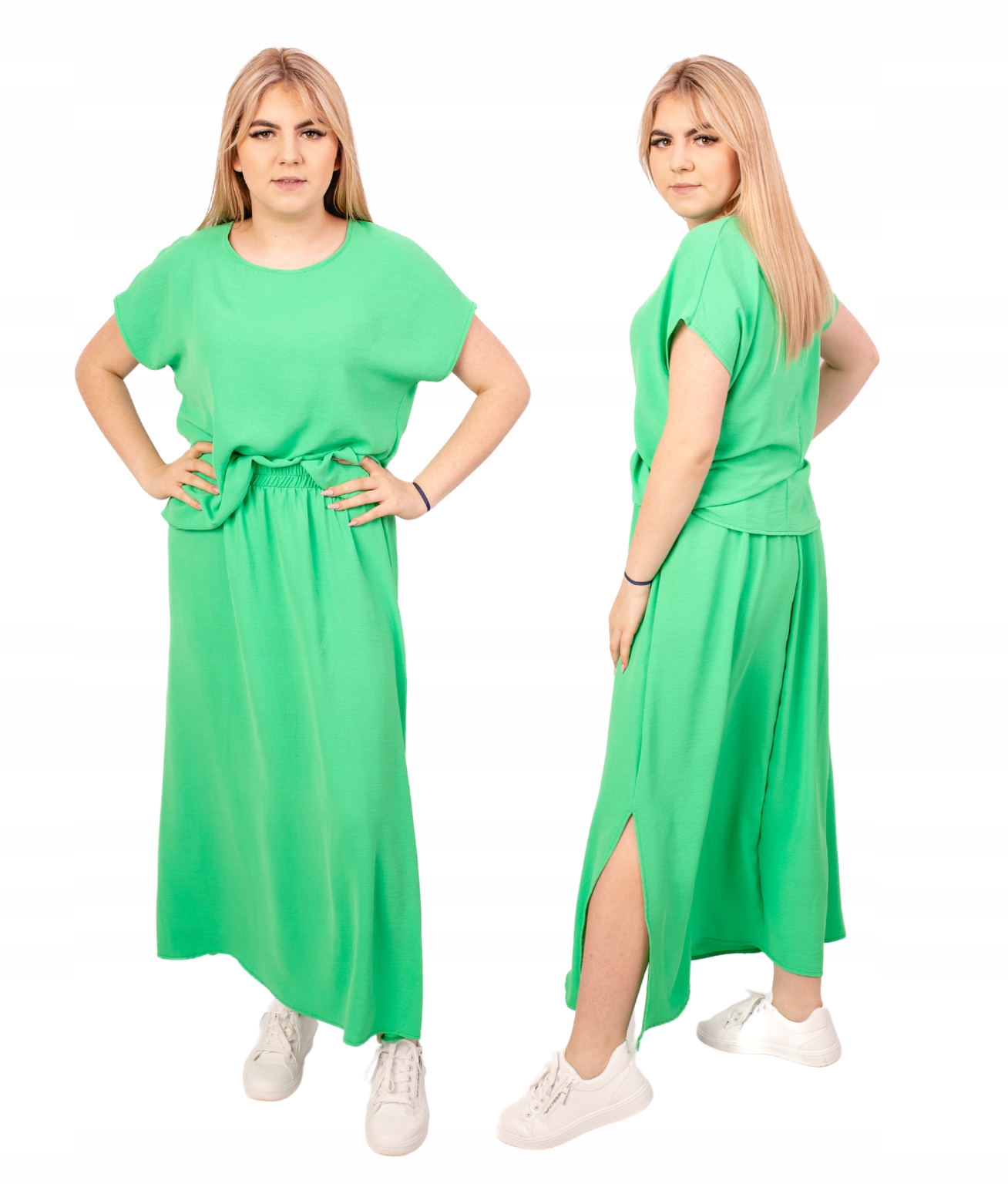 LETNI WYGODNY PRZEWIEWNY KOMPLET DAMSKI SPÓDNICA BLUZKA DUŻE ROZMIARY 48