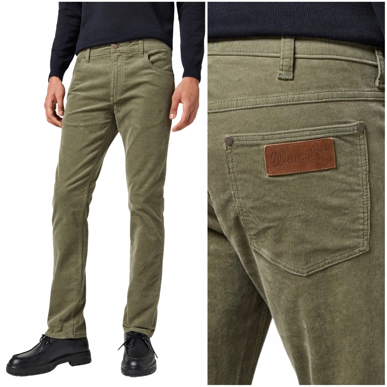 Wrangler Greensboro Dusty Olive pánské manšestrové kalhoty rovného střihu W38 L34