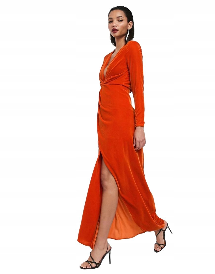 Asos Šaty Maxi Velurová Oranžová S Hlubokým Výstřihem 34/XS Rzm 34