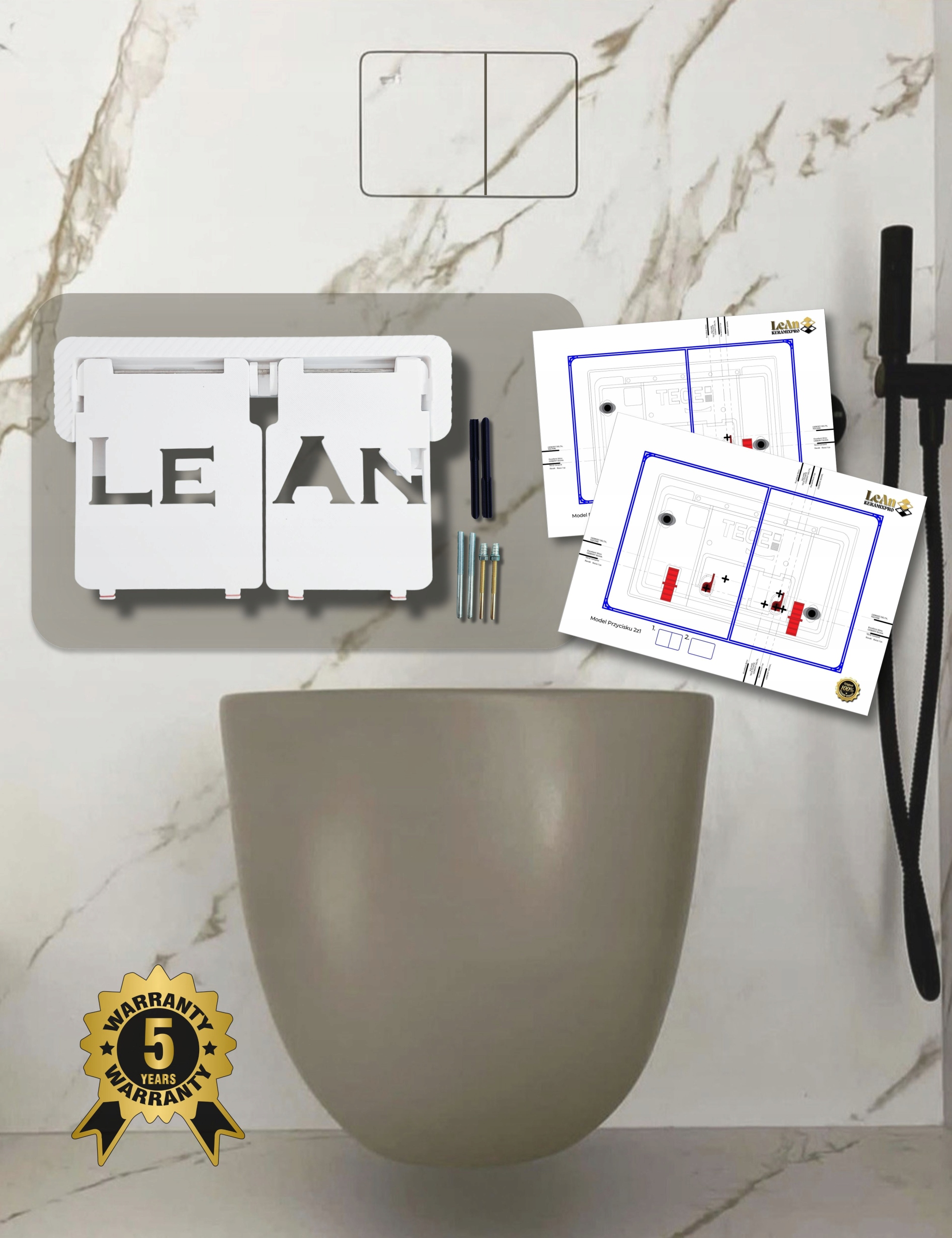 Skryté bezrámečkové splachovací tlačítko bez sady na vyřezávání