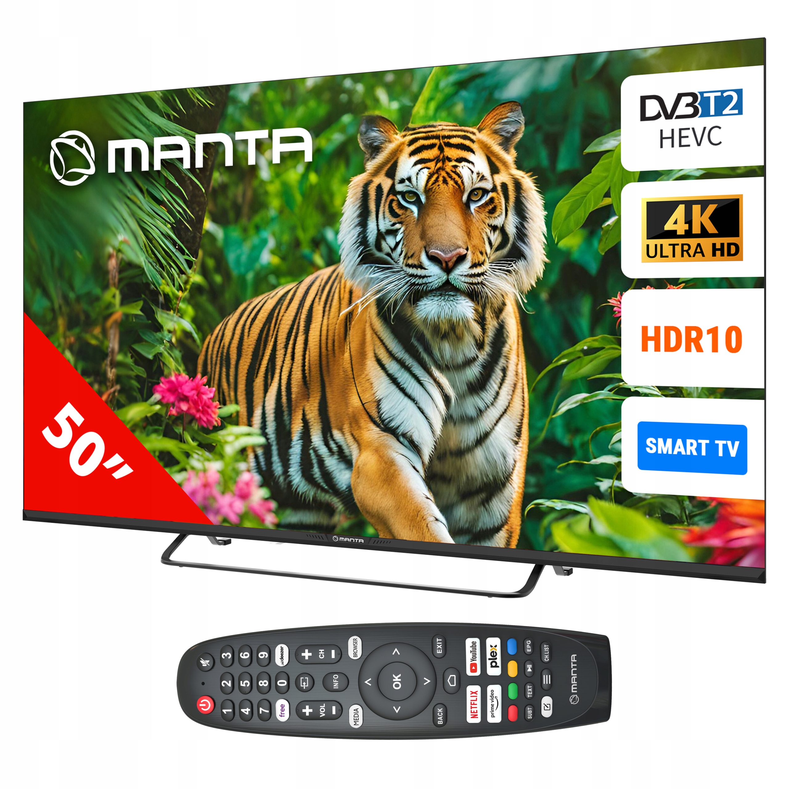 TELEWIZOR 50 CALI 4K UHD Smart TV LED HDR AI H.265 DVB-T2 WiFi BT USB MANTA
