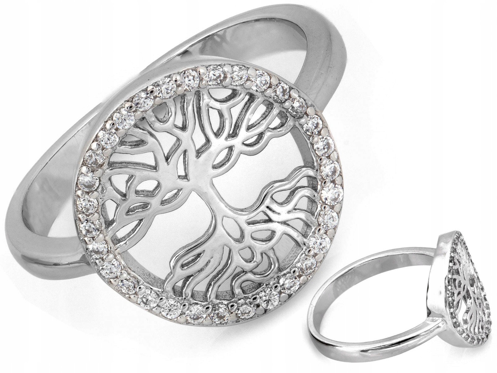 Dámský stříbrný prstýnek 925 lesklý zirkon s motivem stromečku, módní a moderní