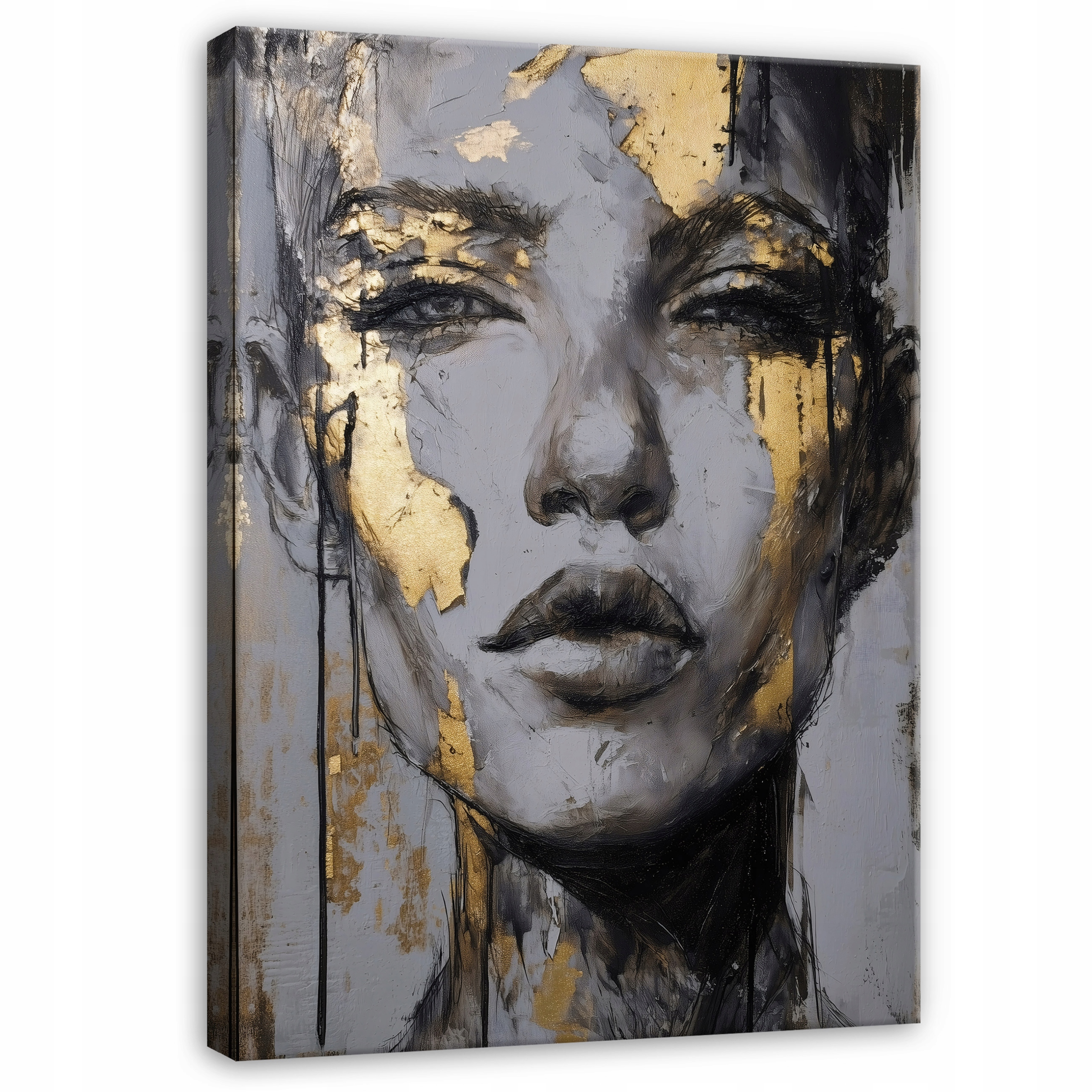 Šedý Obraz Žena Tvář Zlato Loft Do Předsíně Kanceláře Moderní 120x80