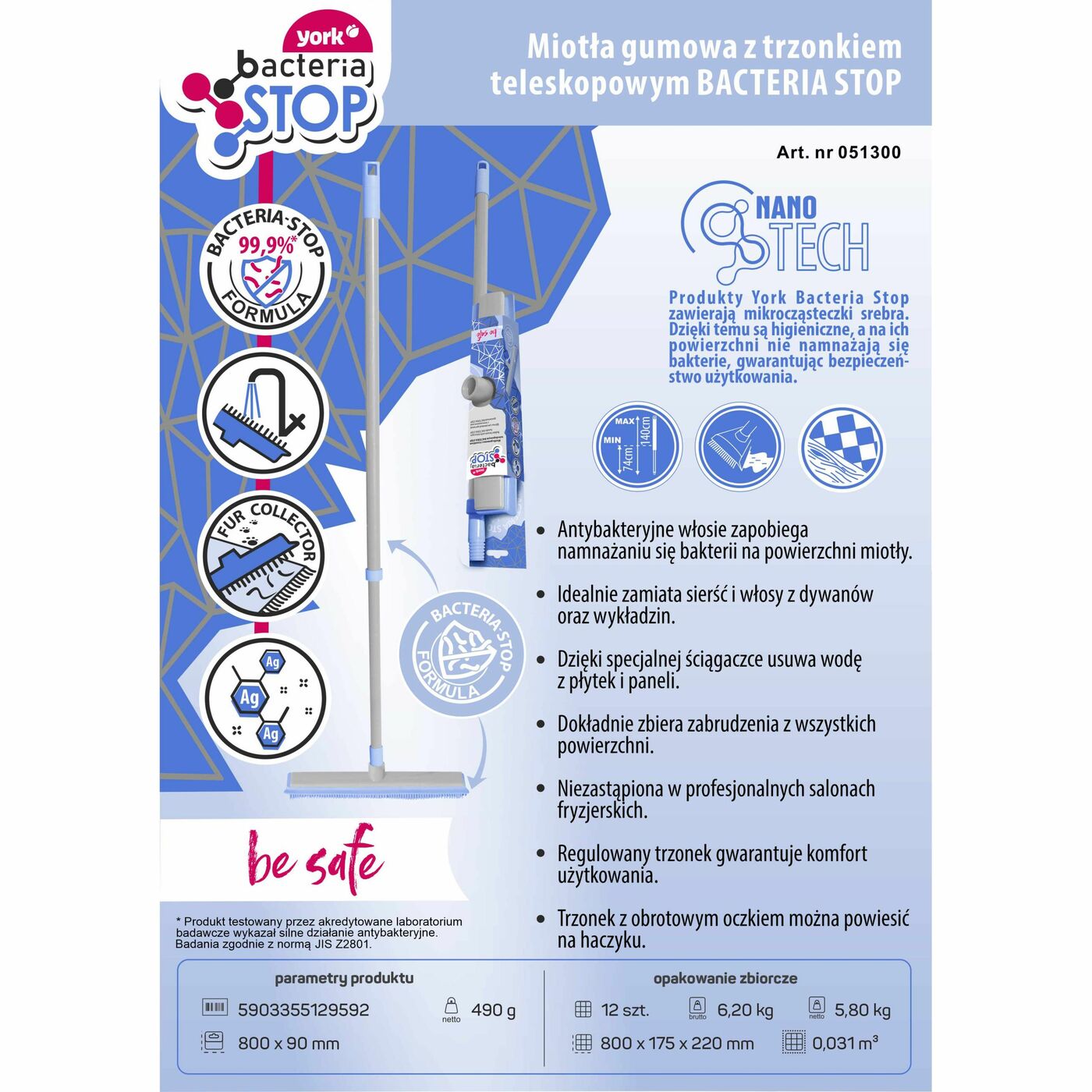 MIOTŁA GUMOWA Z KIJEM teleskopowym YORK silikonowa Cechy dodatkowe kij teleskopowy