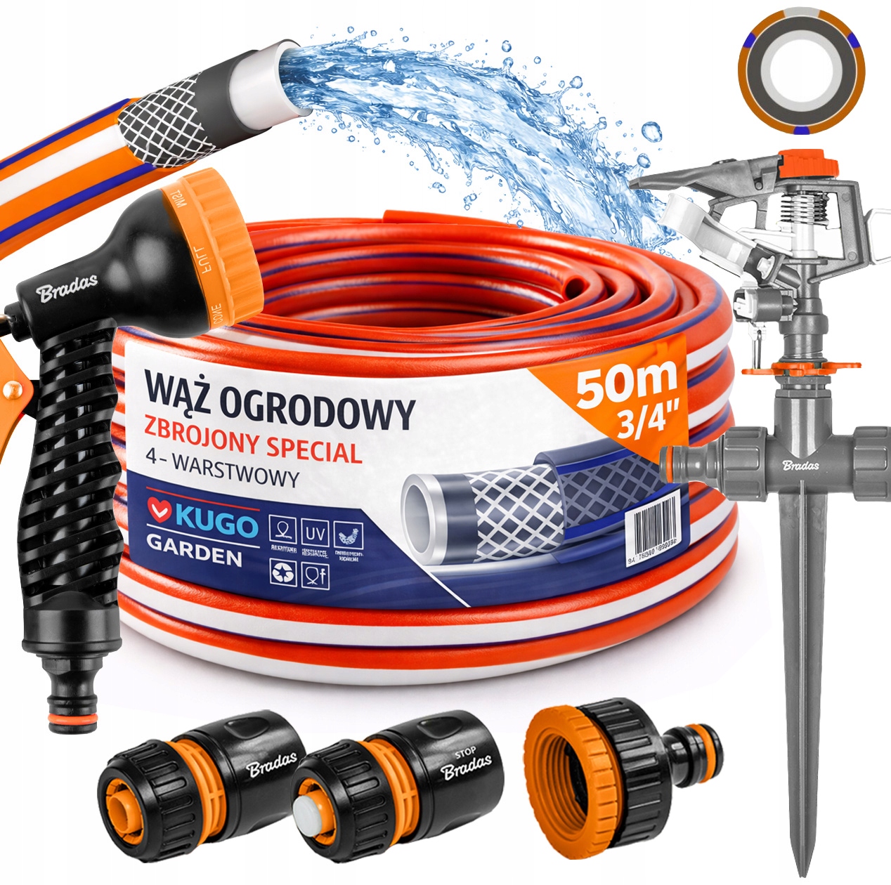Hadice 3/4" 50 m 4 Vrstvy Spec Pistolet Zavlažovač Set Bradas