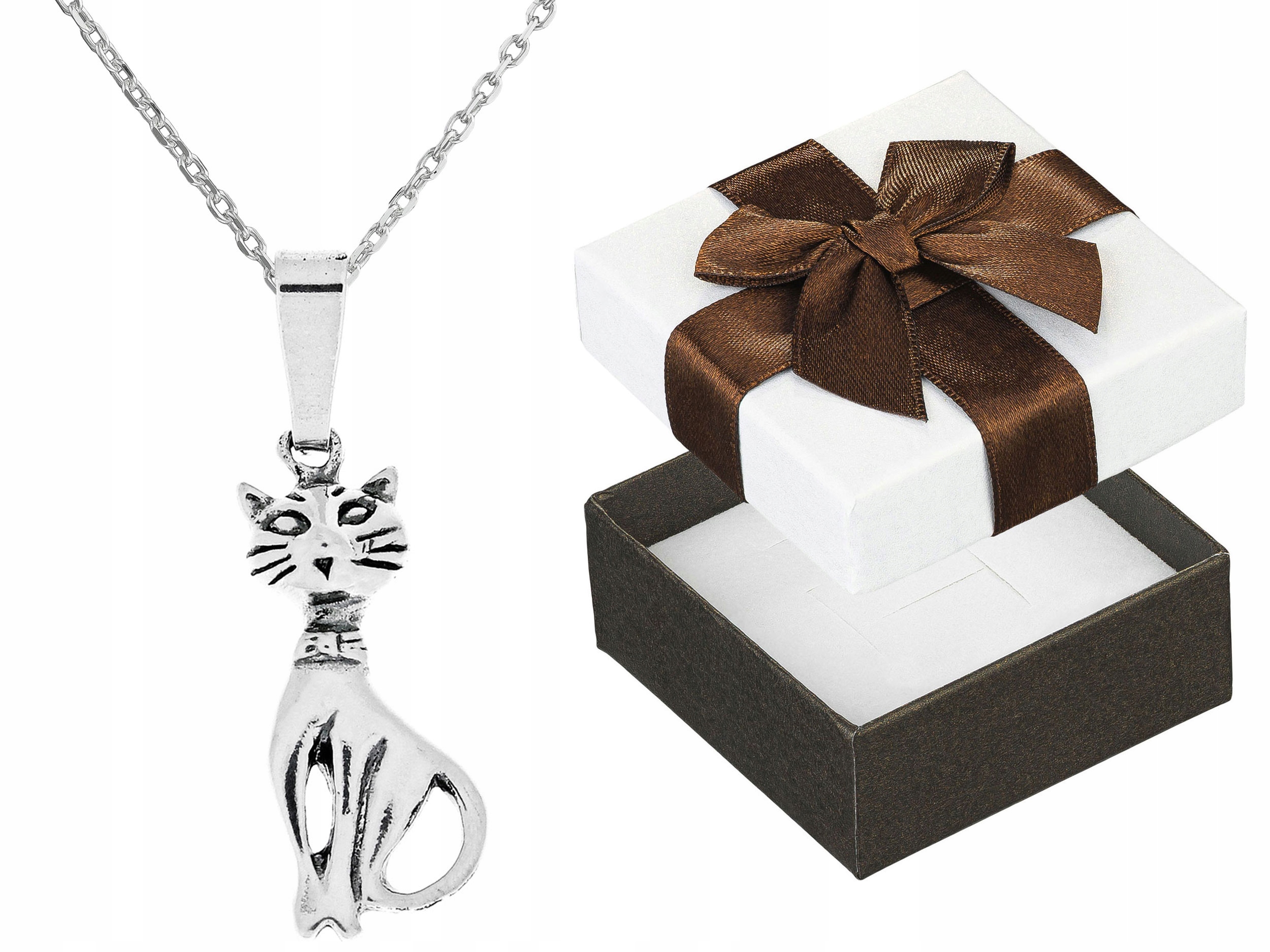 Krátký Stříbrný Oxidovaný Dámský Náhrdelník s Kočkou Kotě Stříbro 42 cm