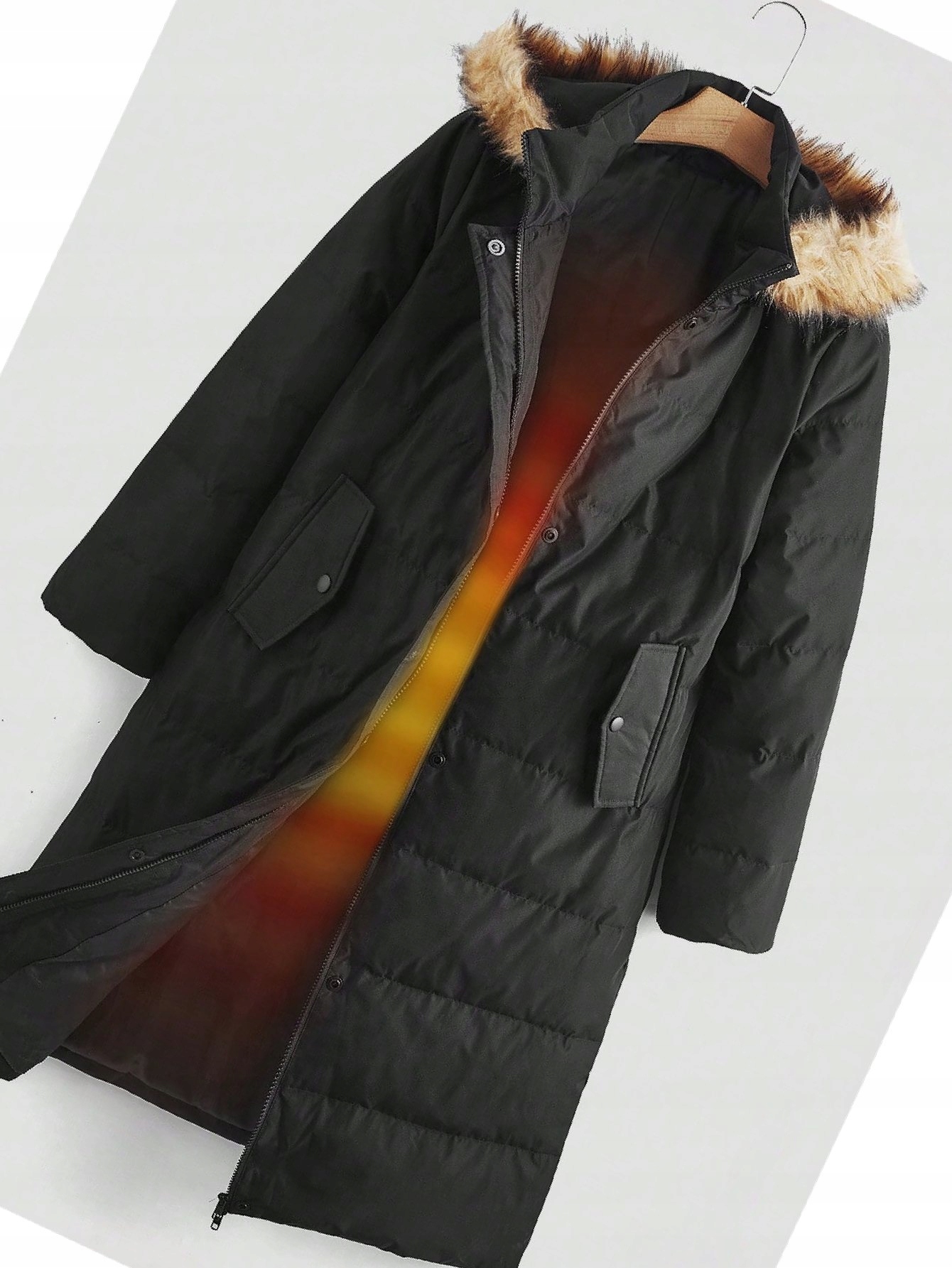 Zimní Bunda S Kapucí Kachní peří Černá Lehká Větruodolná Péřová L