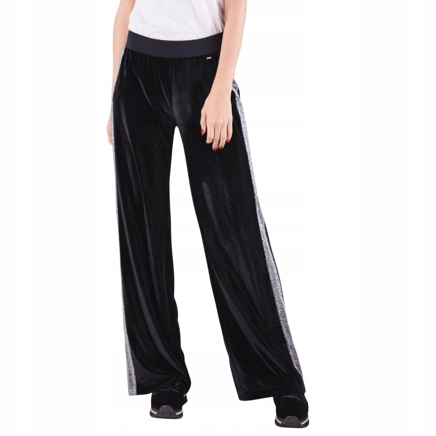 Dámské kalhoty Gas Jakil černé, sametové tepláky s lampasy, velikost vel.