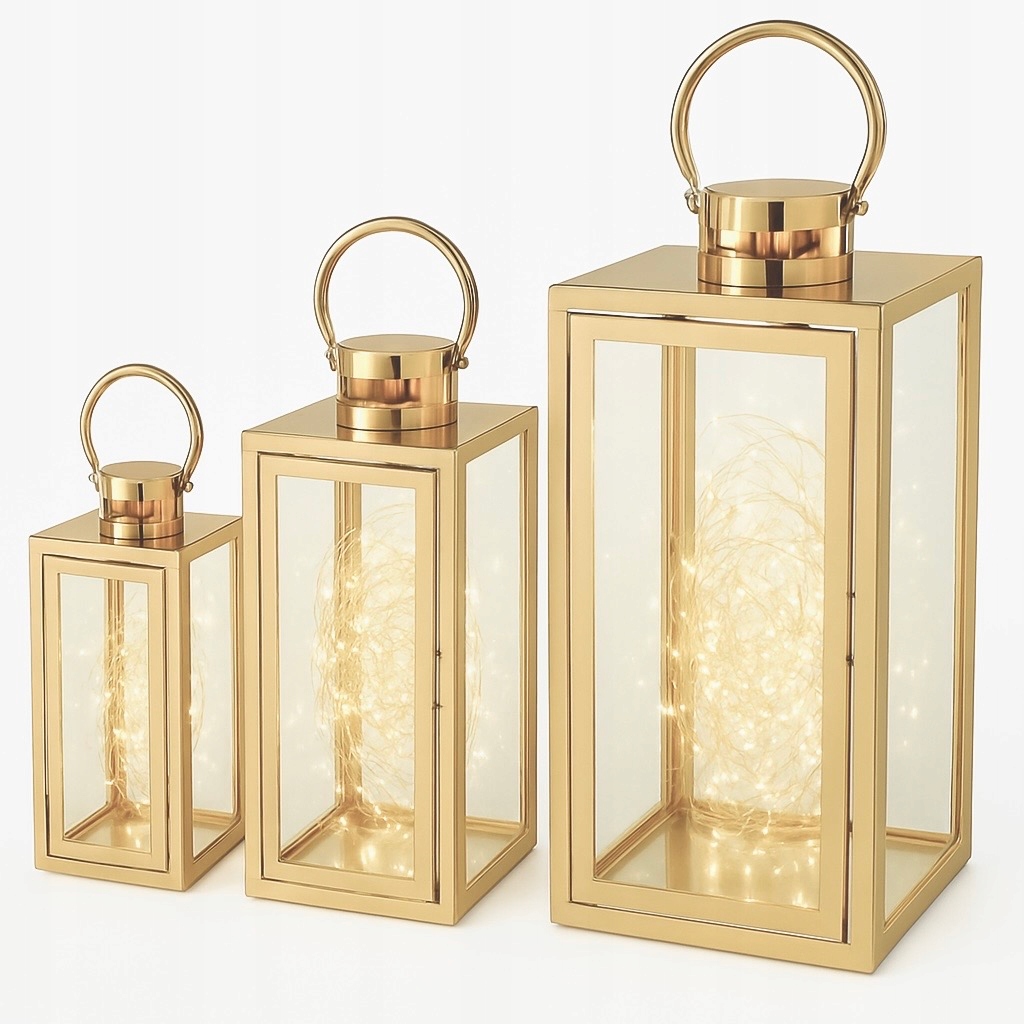 Sada 3 Zlatých Lampičiek 63 49 38 cm Nerezová oceľ s lampou na cintorín