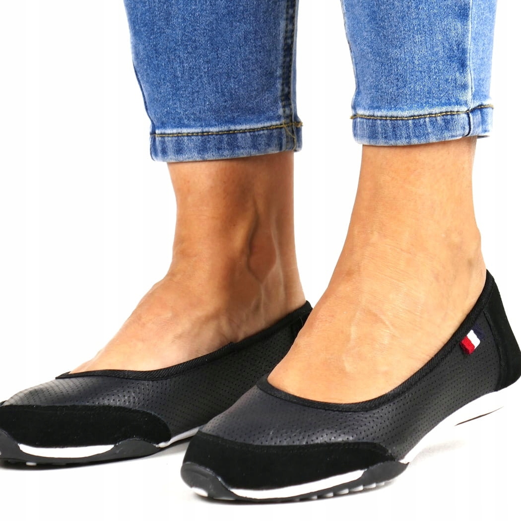 Kožené baleríny Černé Polobotky Dámské Nazouvací Lehké Boty 37