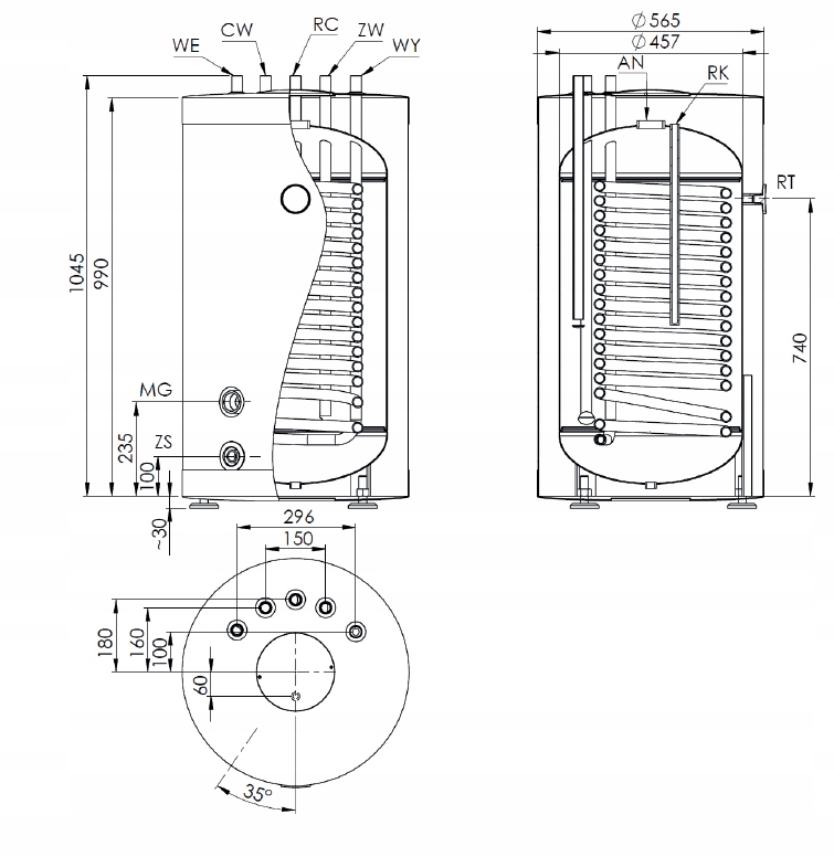 PODGRZEWACZ WODY WYMIENNIK STOJĄCY WĘŻOWNICA 120L Marka Trinnity