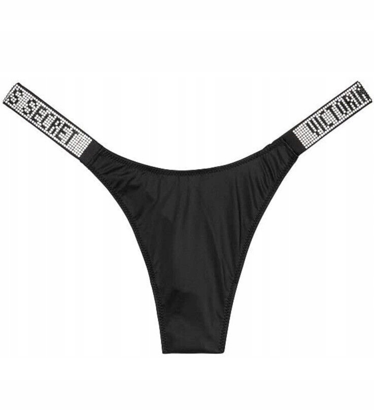 Tanga s zirkony Victoria's Secret hladké, černé, S