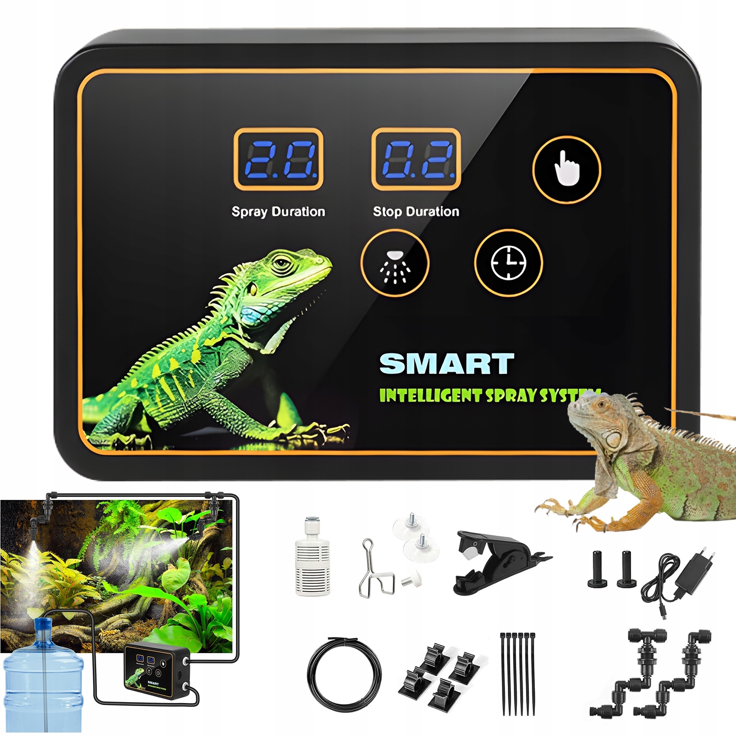 Zraszacz Nawilżacz Do Terrarium 2 Dysze 360 Stopni Timer 5M Wąż